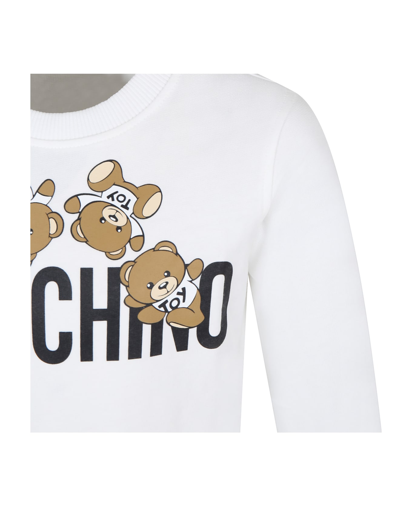 Moschino White Sweatshirt For Kids With Teddy Bear And Logo - White