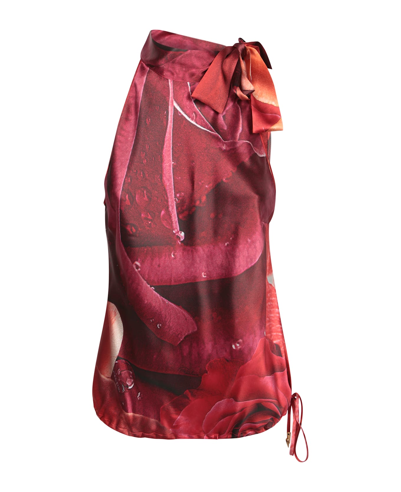Roberto Cavalli Silk Garden Rose Top In Red - Red