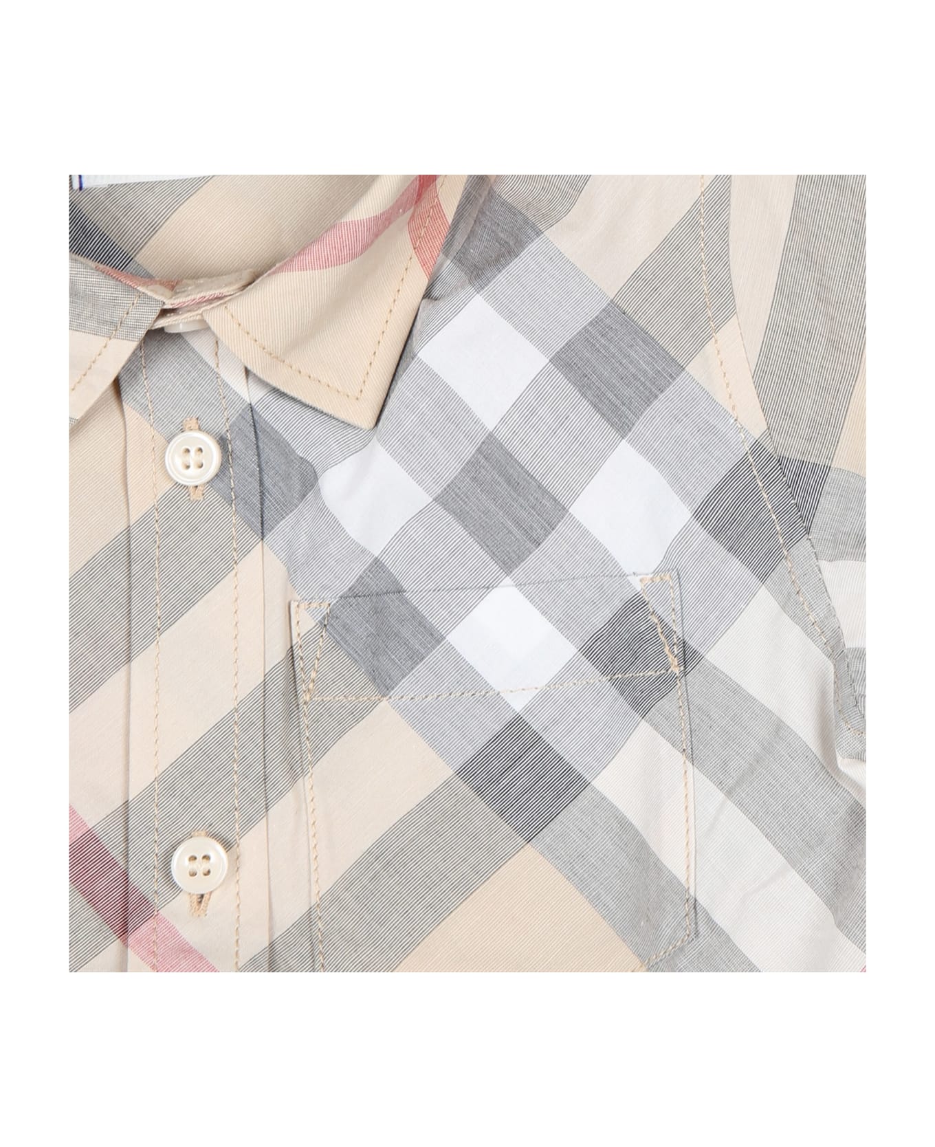 Burberry Beige Shirt For Baby Boy With Vintage Check - Stone