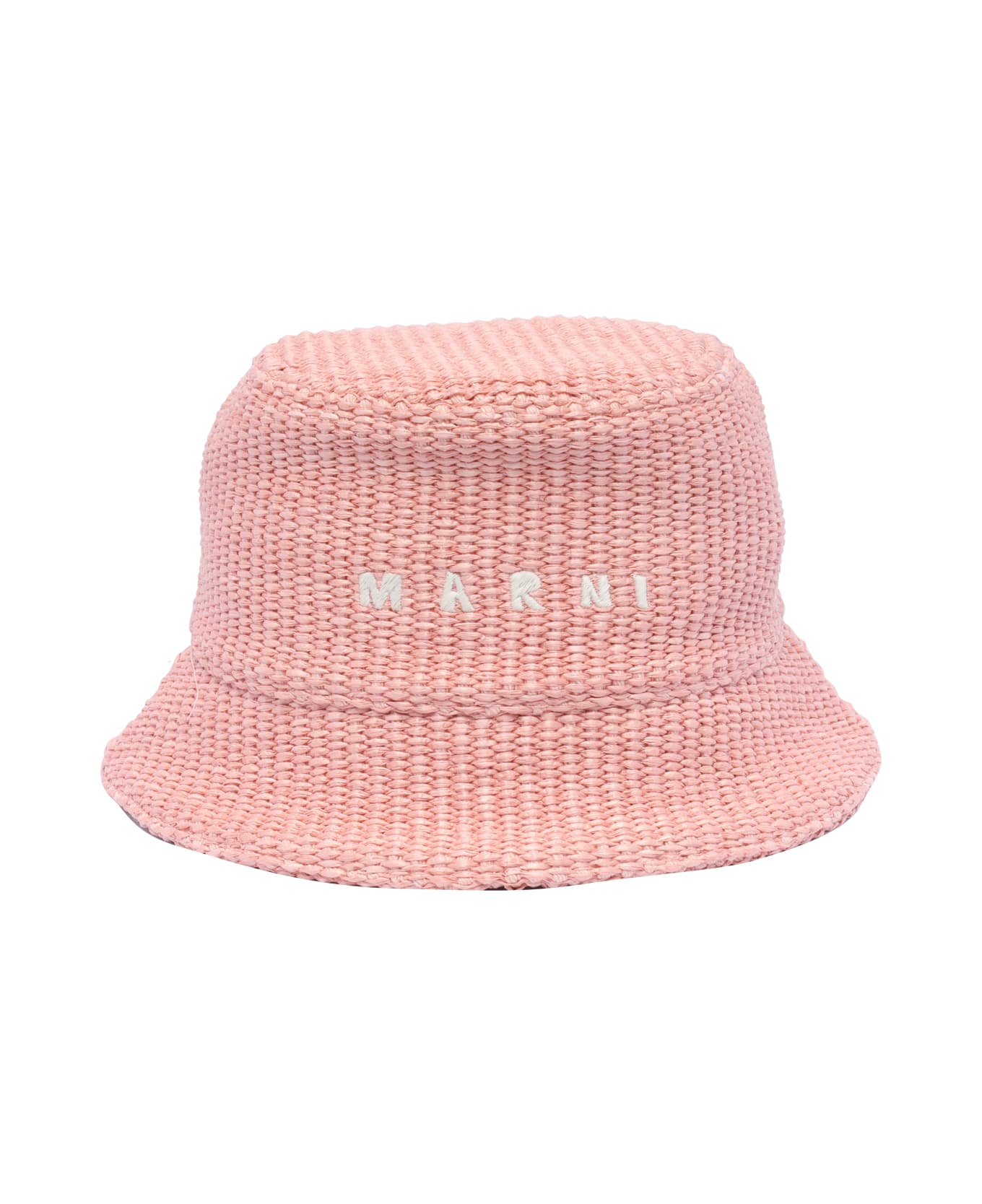 Marni Bucket Hat Rafia Effect With Embroidered Logo - Pink