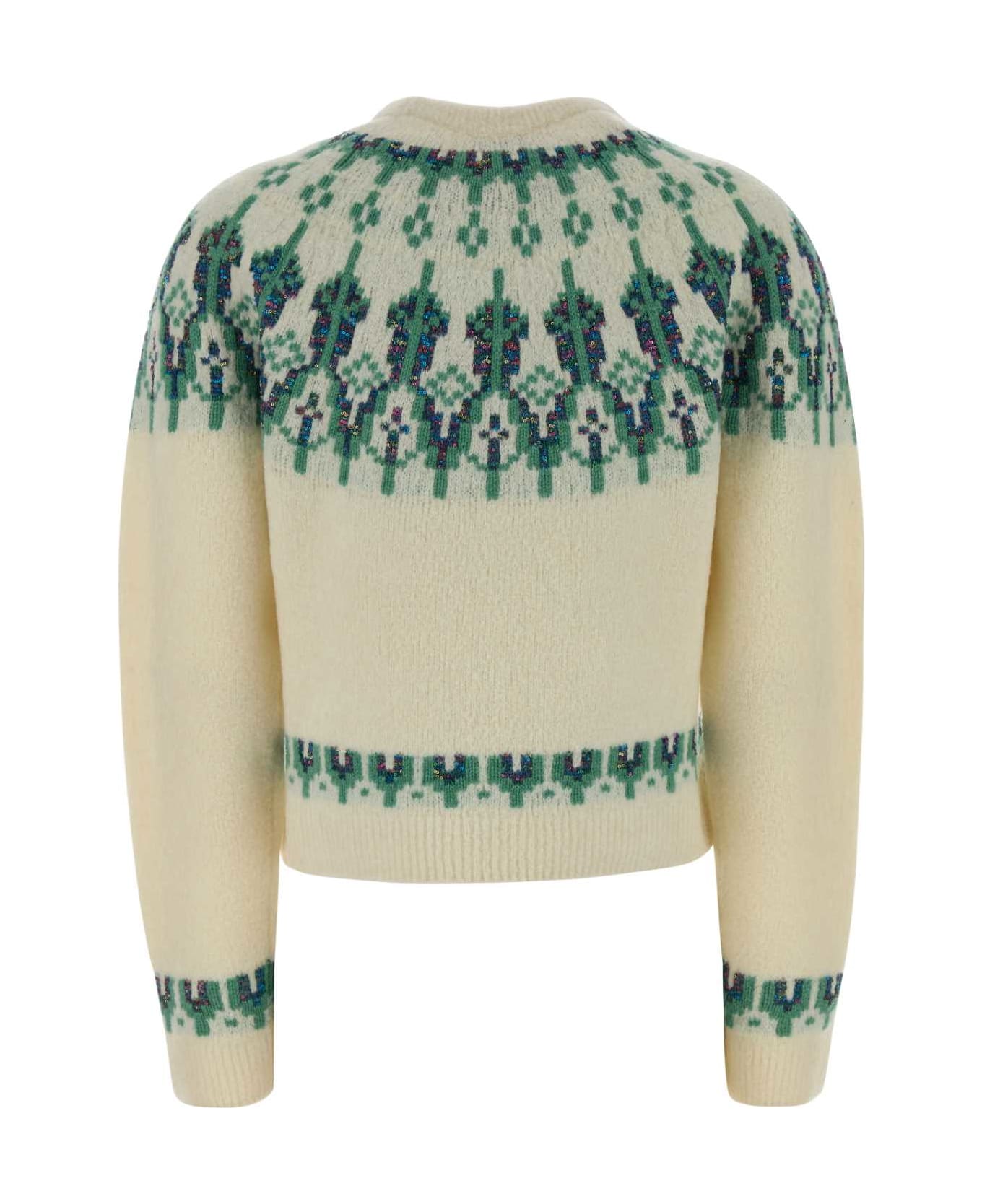 Loewe Ivory Stretch Wool Blend Sweater - WHITEMINT