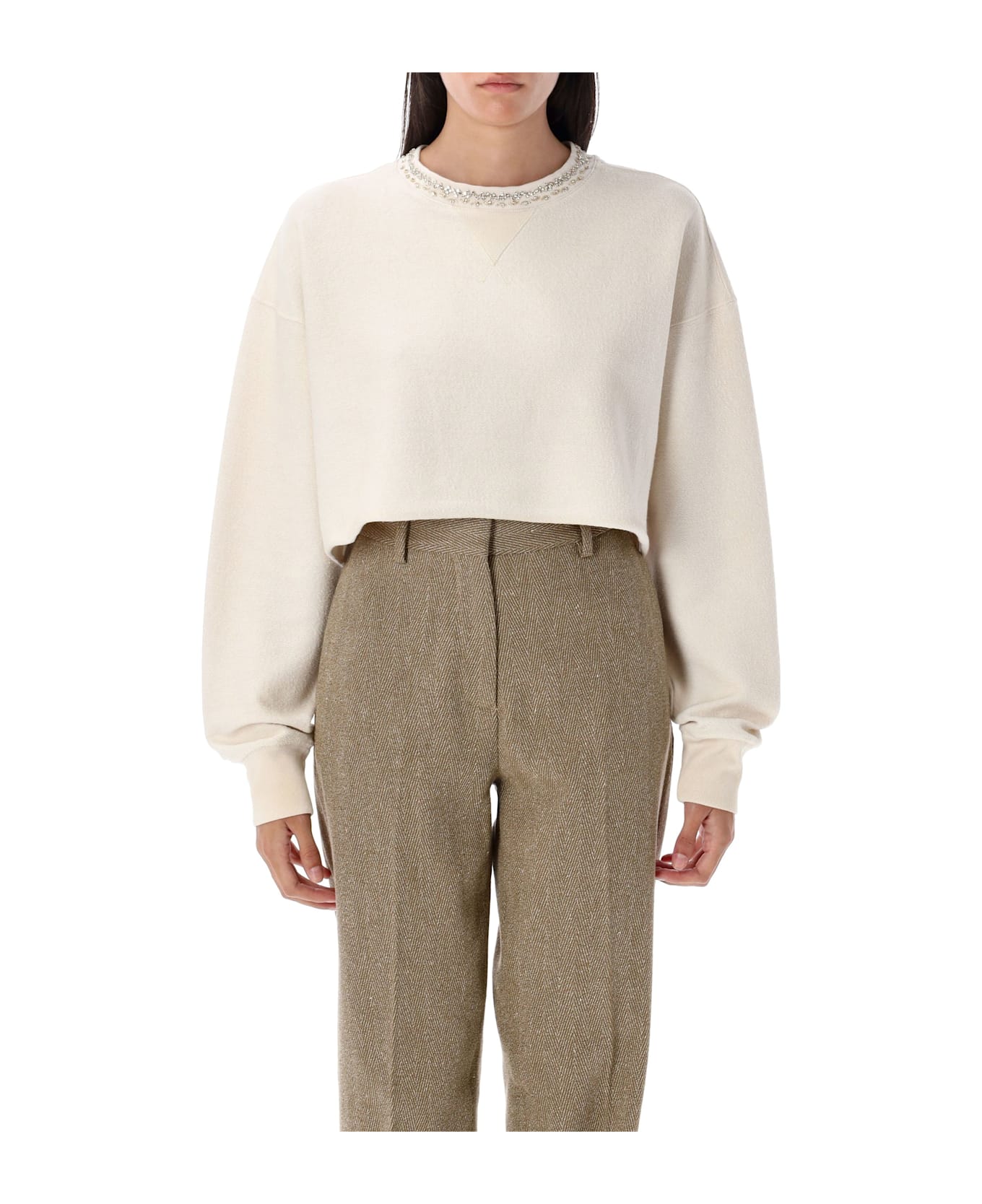 Golden Goose Crystals Cropped Sweatshirt - ARTIC WOLF