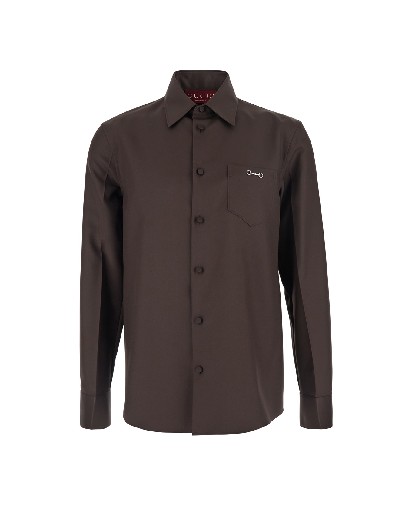 Gucci Brown Shirt With Classic Collar And Horsebit On The Front In Cotton Blend And Fabric Man - BROWN