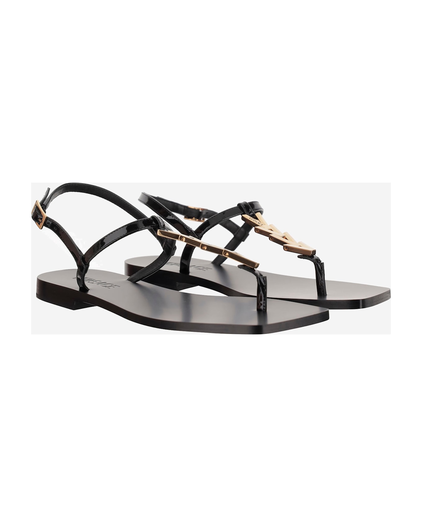 Versace V-chain Leather Sandals - Black
