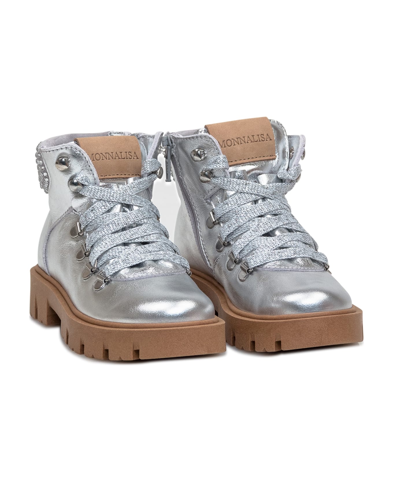 Monnalisa Glitter Leather Boot - ARGENTO