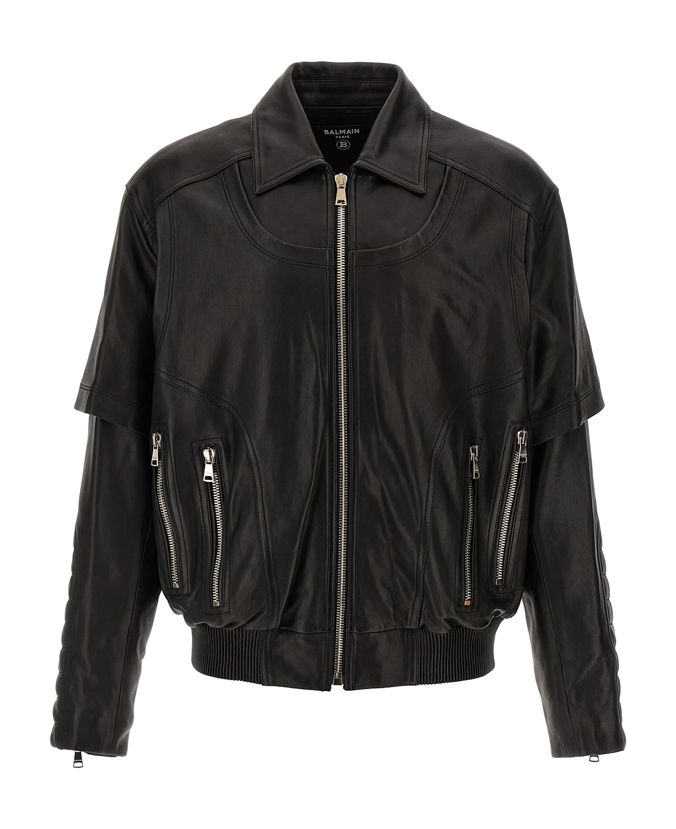 Balmain Layered Leather Jacket - Black