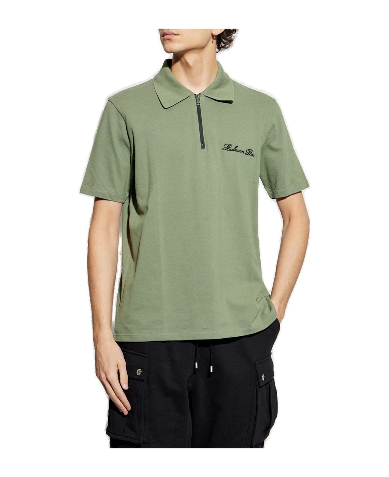 Balmain Logo Embroidered Short-sleeved Polo Shirt - green