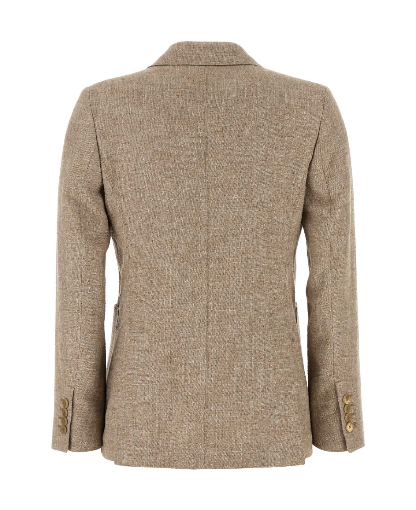 Max Mara Cappuccino Linen Blend Targa Blazer - CAMMELLO