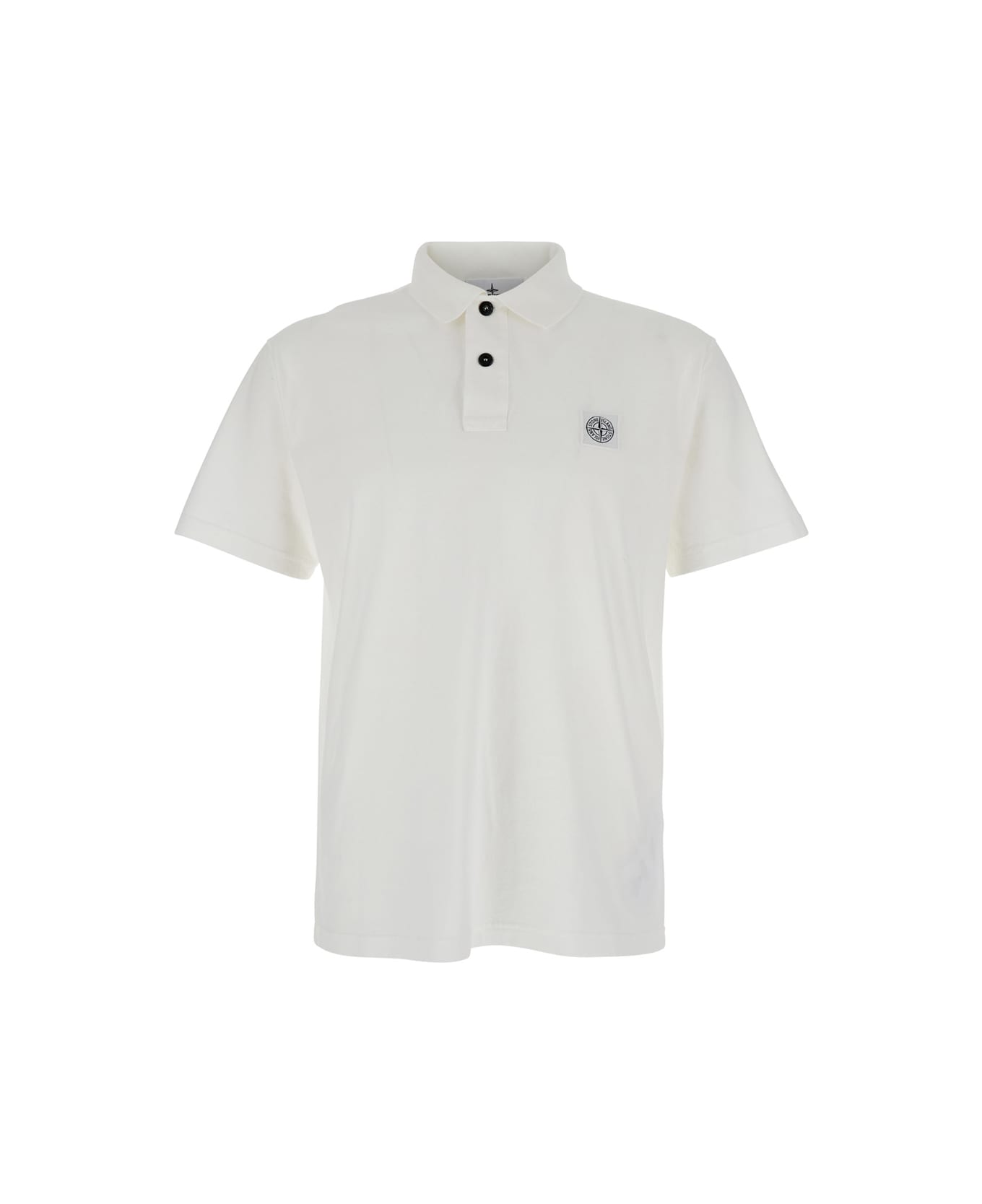 Stone Island White Polo Shirt With Logo Patch On The Front In Cotton Man - White