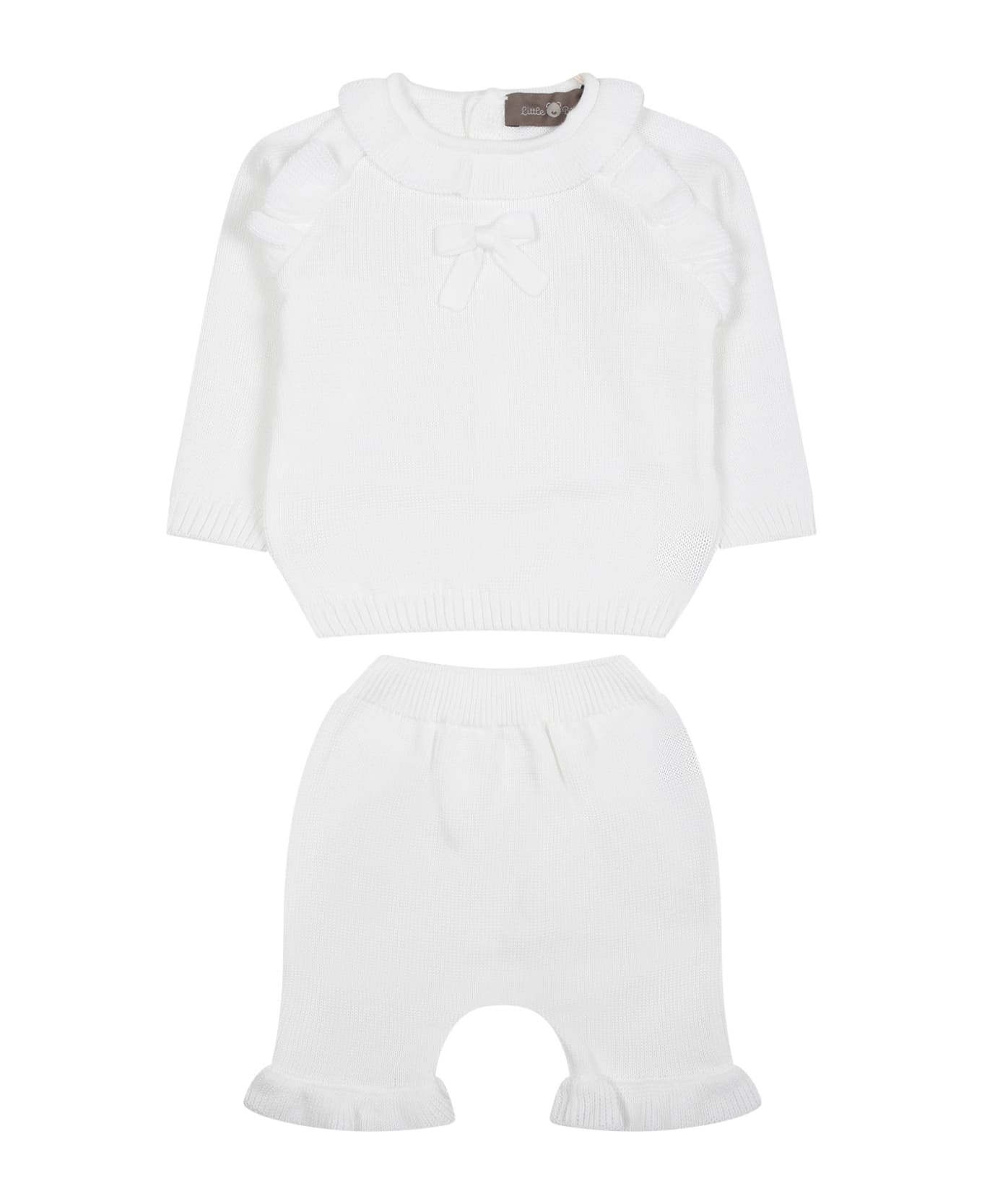 Little Bear White Birth Suit For Baby Girl - Bianco