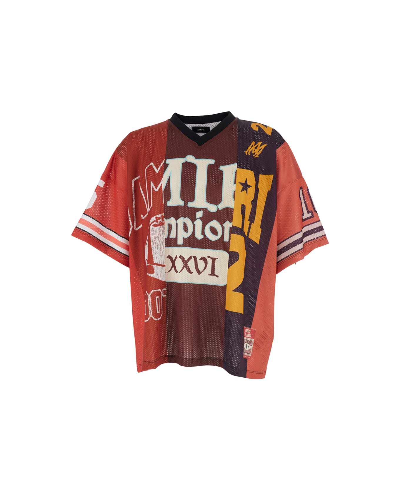 AMIRI Red T-shirt With Maxi Graphic Print And V Neck In Tech Fabric Man - Red