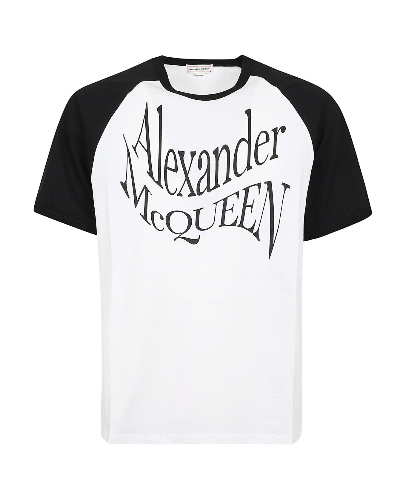 Alexander McQueen Logo Printed Crewneck T-shirt - White Black シャツ