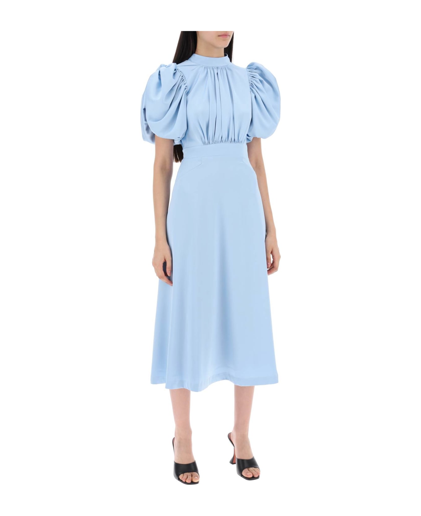 Rotate by Birger Christensen Midi Satin Dress With Balloon Sleeves - Placid Blue (Light blue)