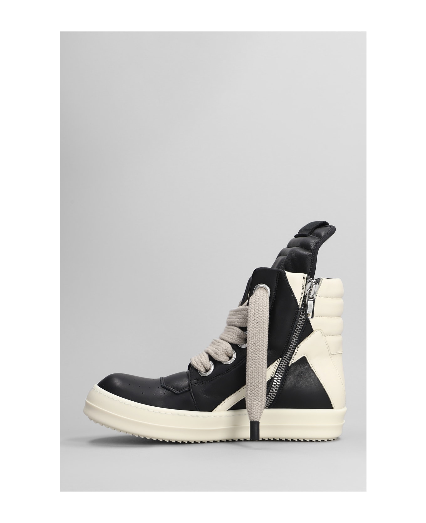 Rick Owens Jumbolaced Geobasket Sneakers In Black Leather - Black Milk