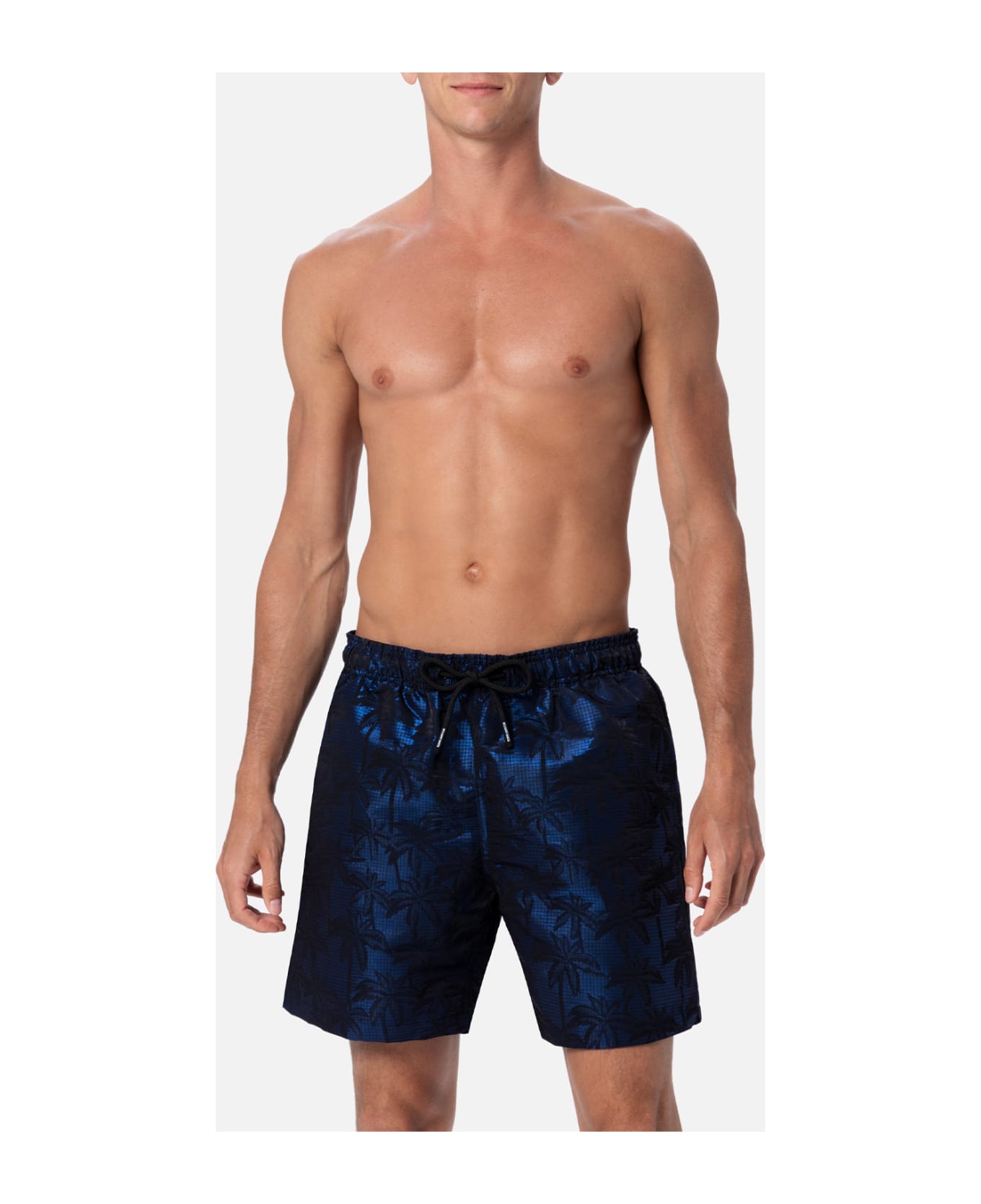 MC2 Saint Barth Man Ripstop Fabric Swim Shorts Harbour The Riviera With Palm Jacquard - BLUE