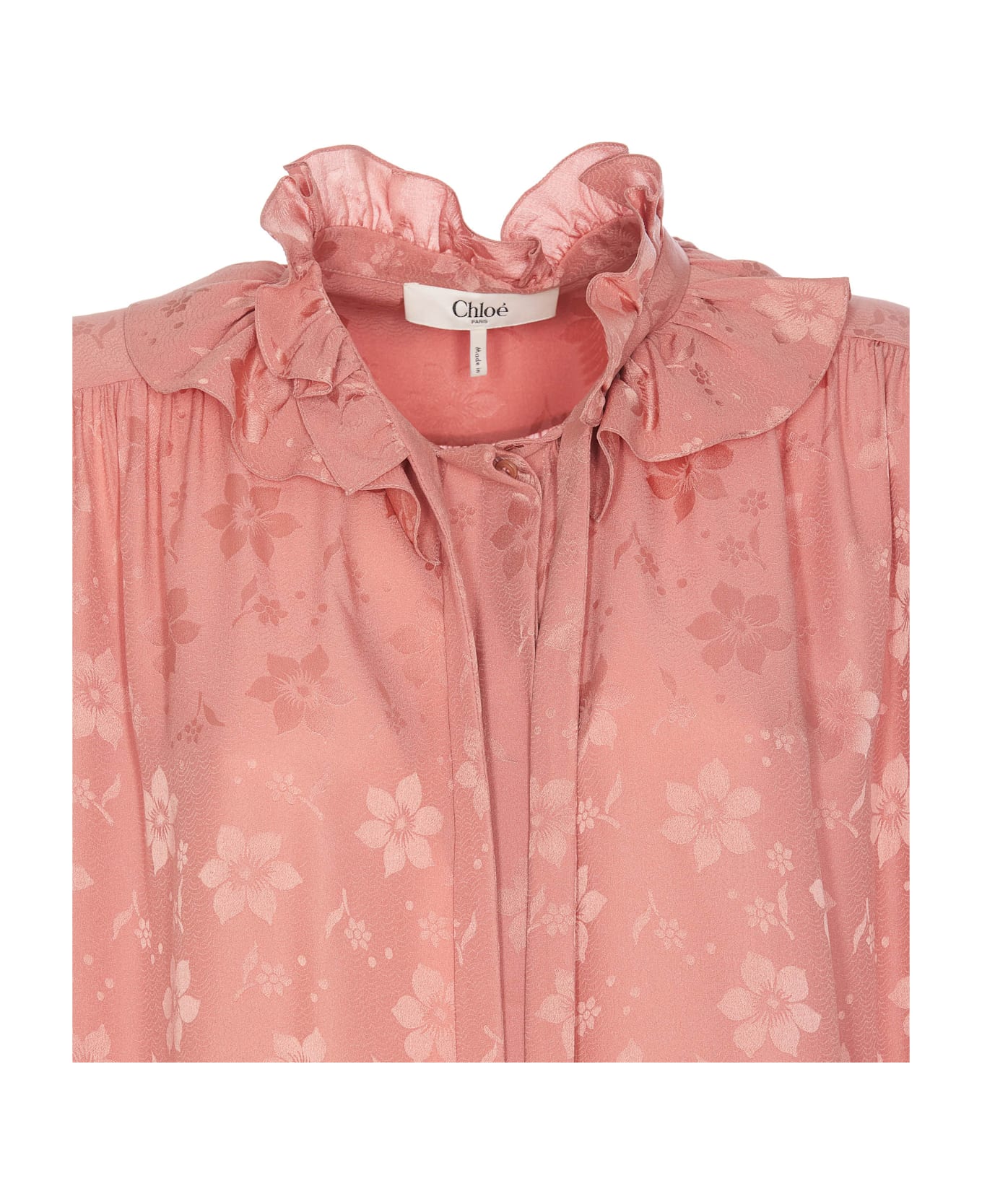Chloé Fluid Jacquard Silk Shirt - PINK