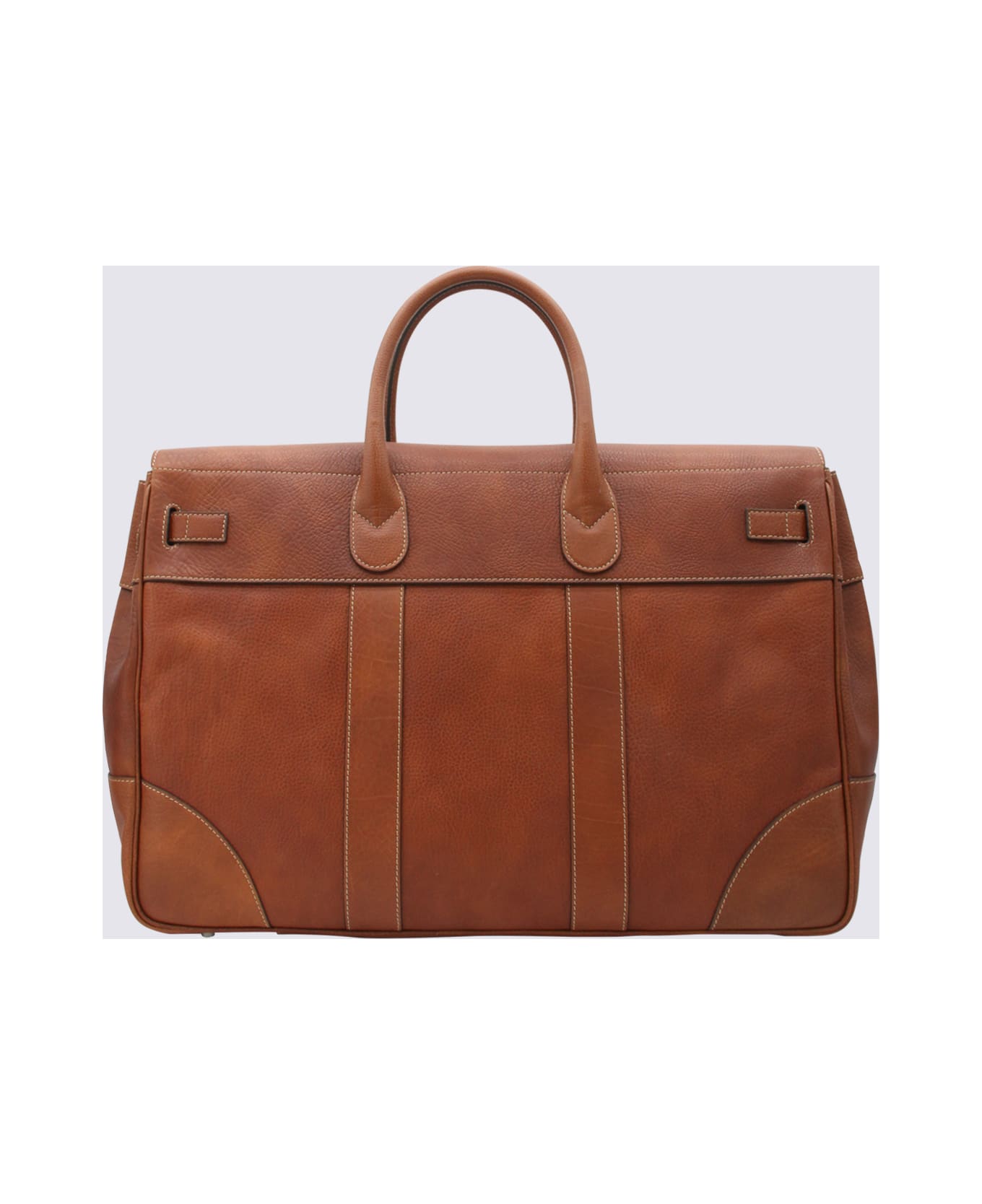 Brunello Cucinelli Brown Leather Weekender Travel Bag