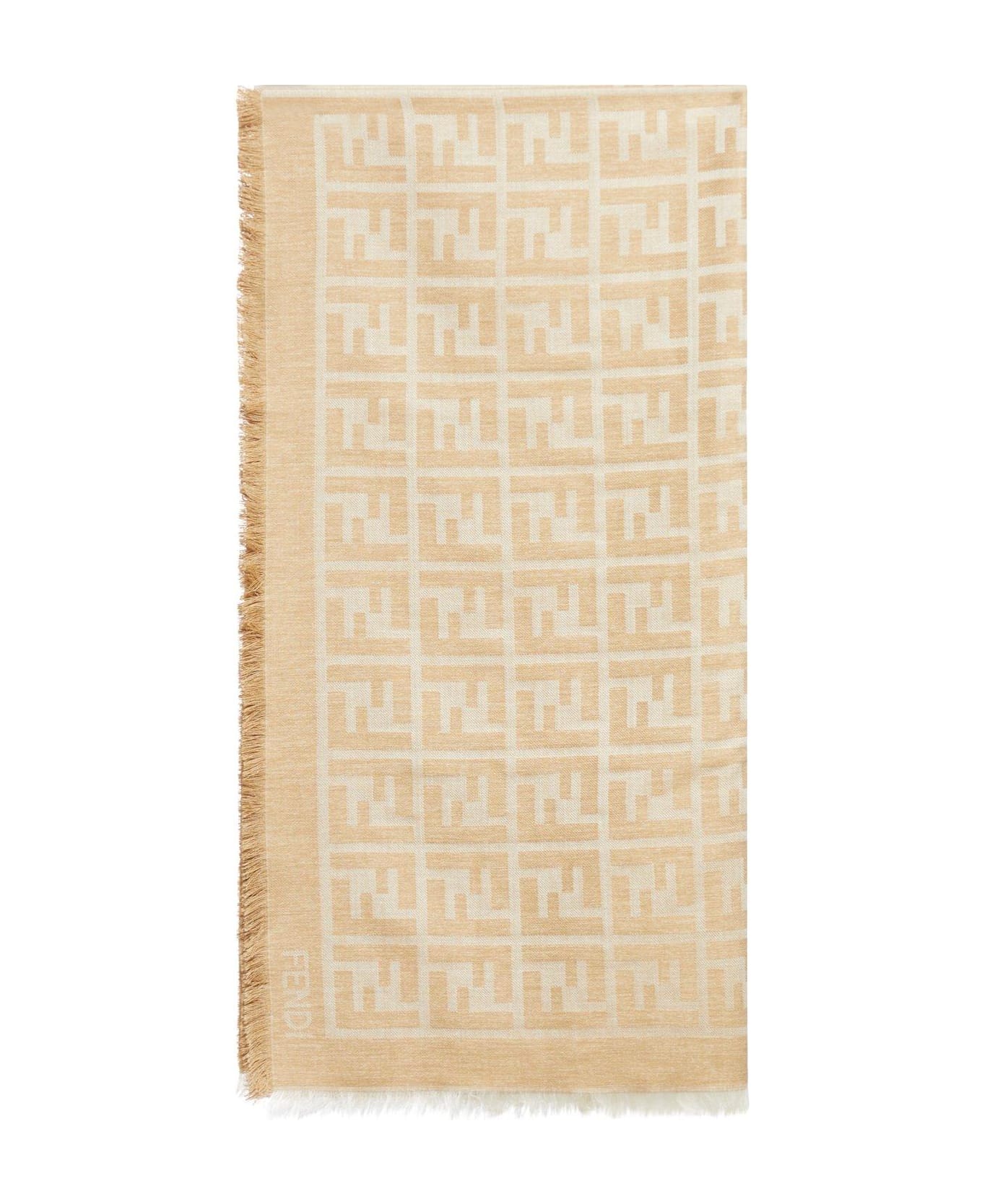 Fendi Ff Jacquard Frayed-edge Scarf - Uby Sand