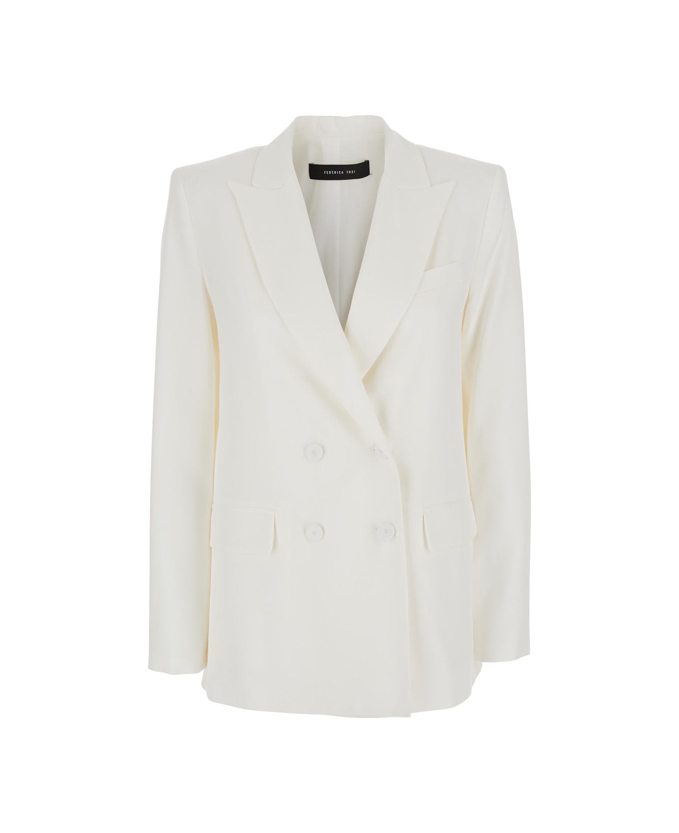 Federica Tosi White Double-breasted Jacket With Peak Revers In Wool Blend Woman - White