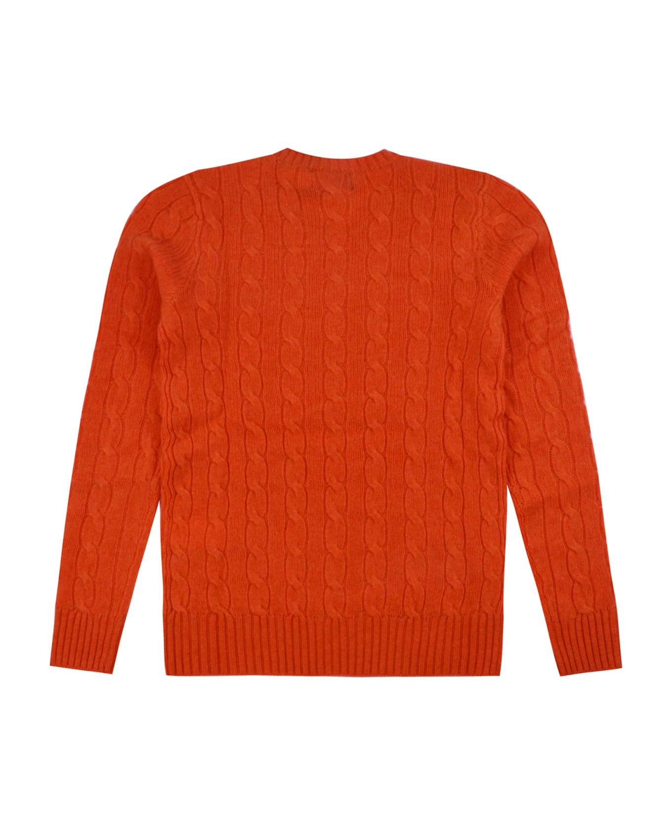Polo Ralph Lauren Melange Orange Flannel Wool And Cashmere Braided Sweater - Orange