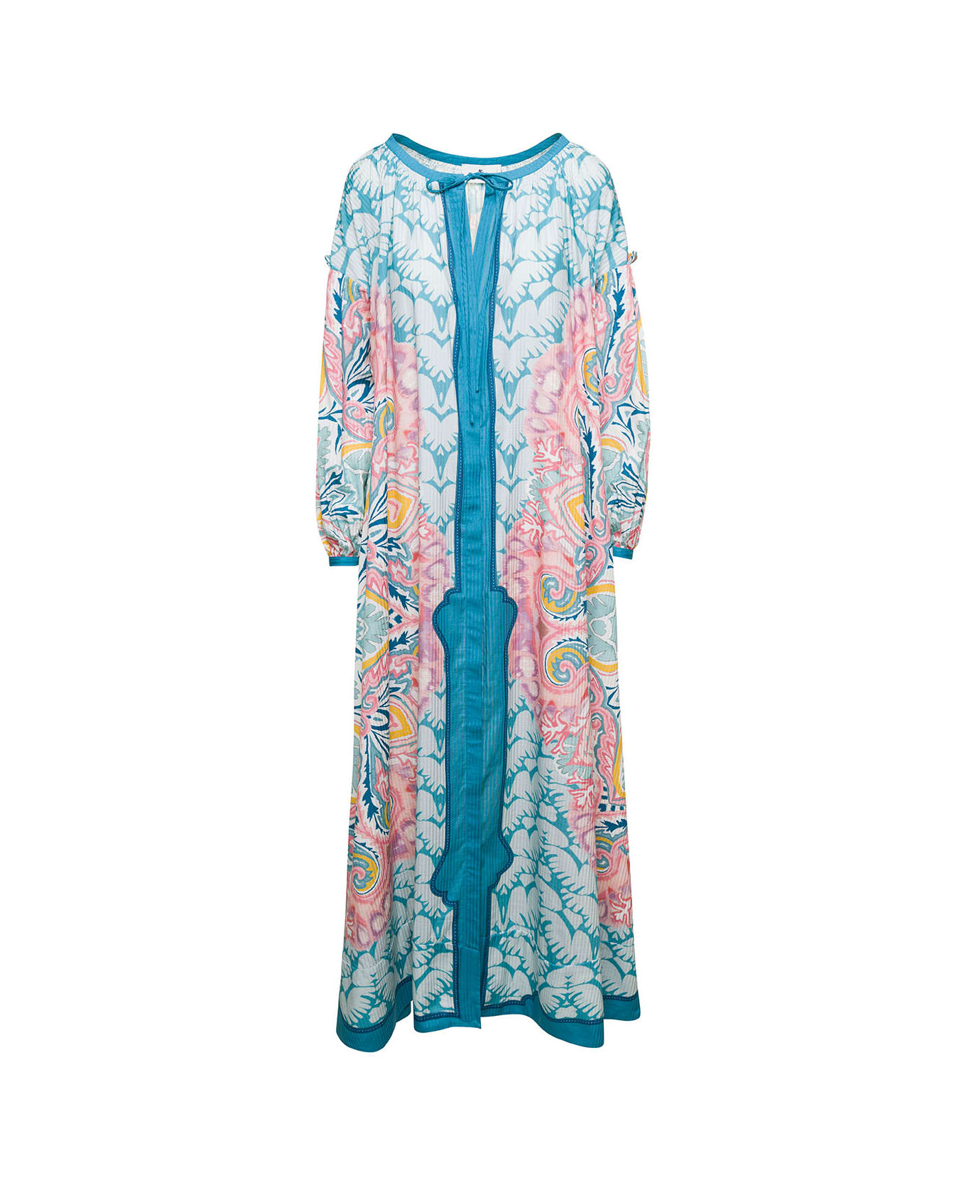 Etro Pink And Liht-blue Paisley Maxi-dress In Cotton Blend Woman - Multicolor