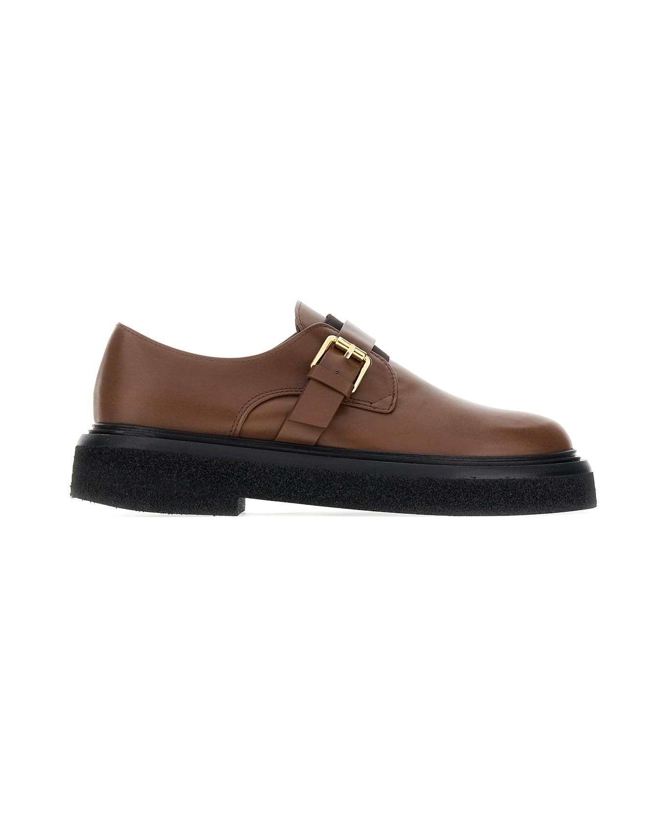 Max Mara Brown Leather Monk Strap Buckle Shoes - 006