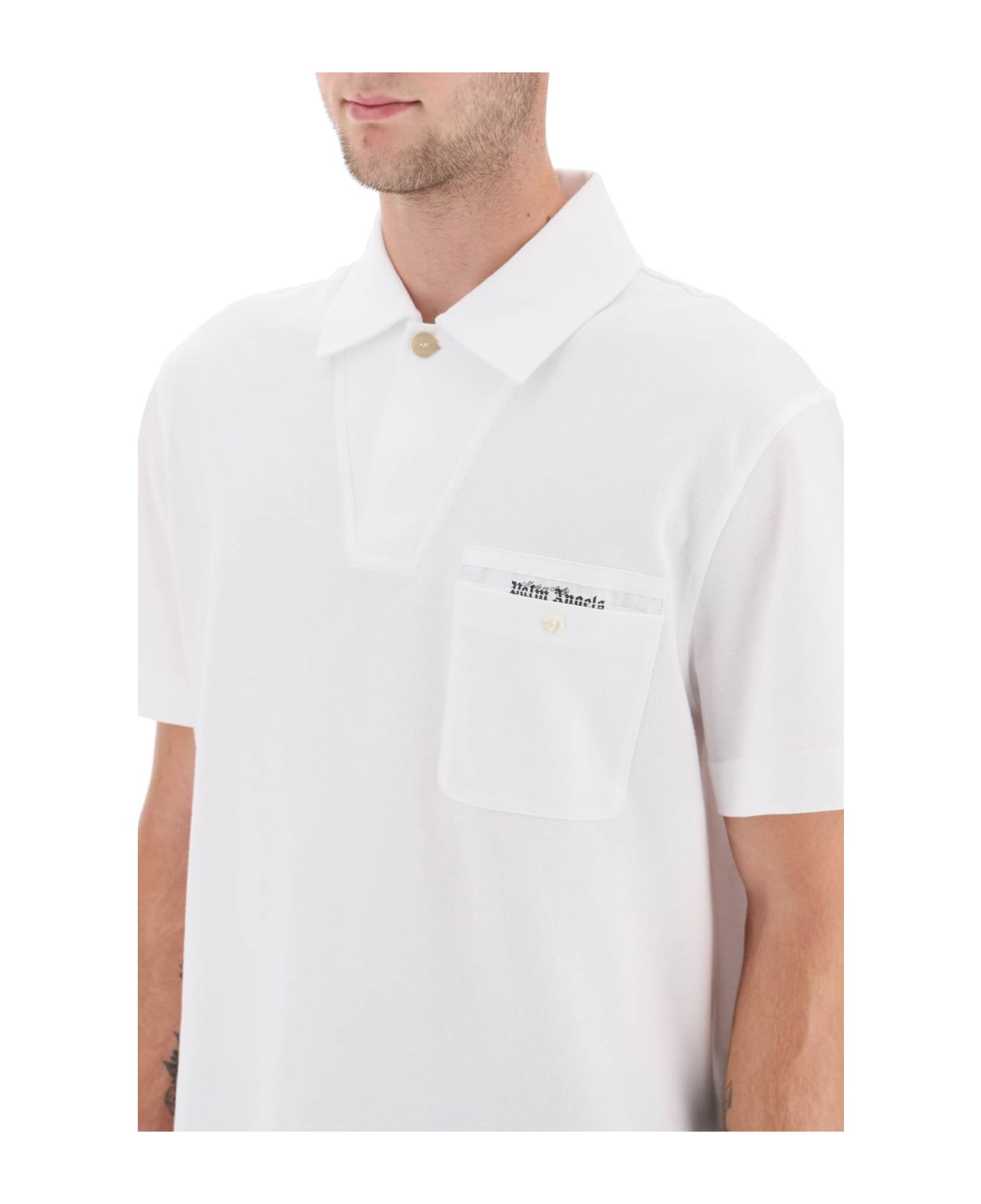 Palm Angels Satorial Tape Button Polo Shirt - White