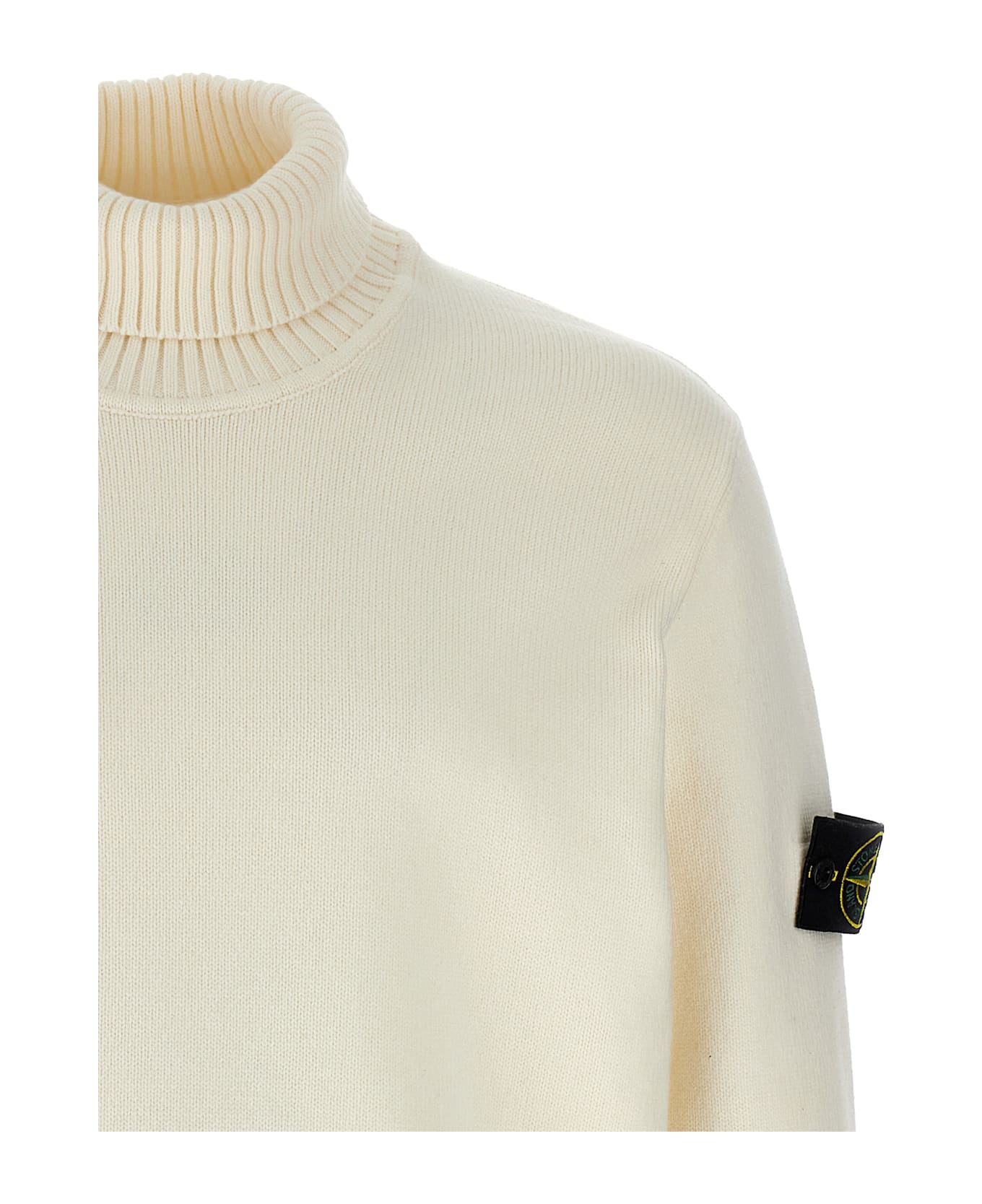 Stone Island Logo Badge Turtleneck Sweater - Natural