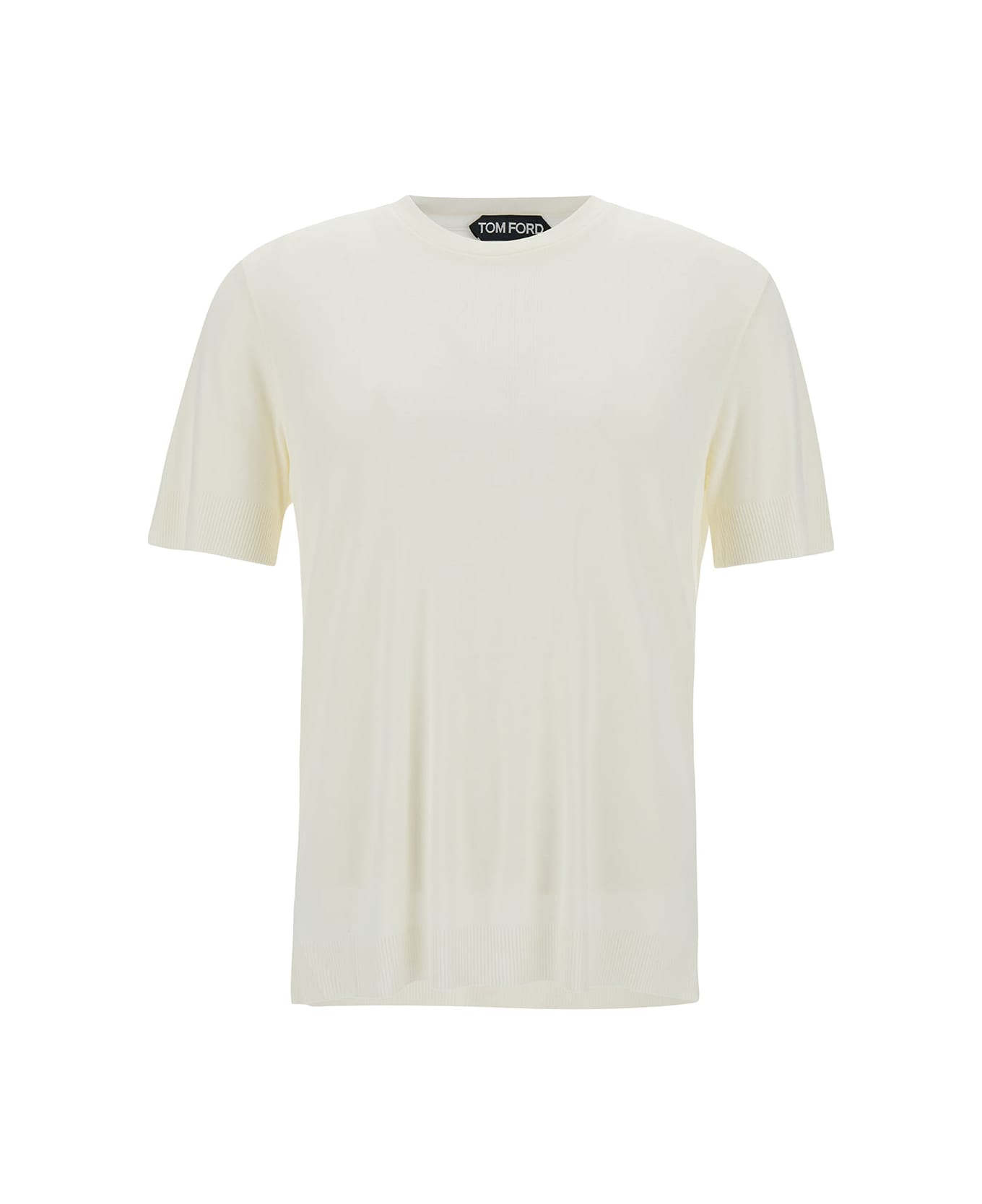 Tom Ford White Crewneck T-shirt With Ribbed Trim In Lyocell Blend Man - White