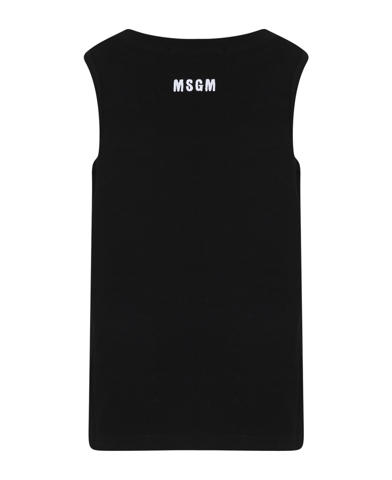 MSGM Black Tank Top For Girl With Logo And Ladybug - Black