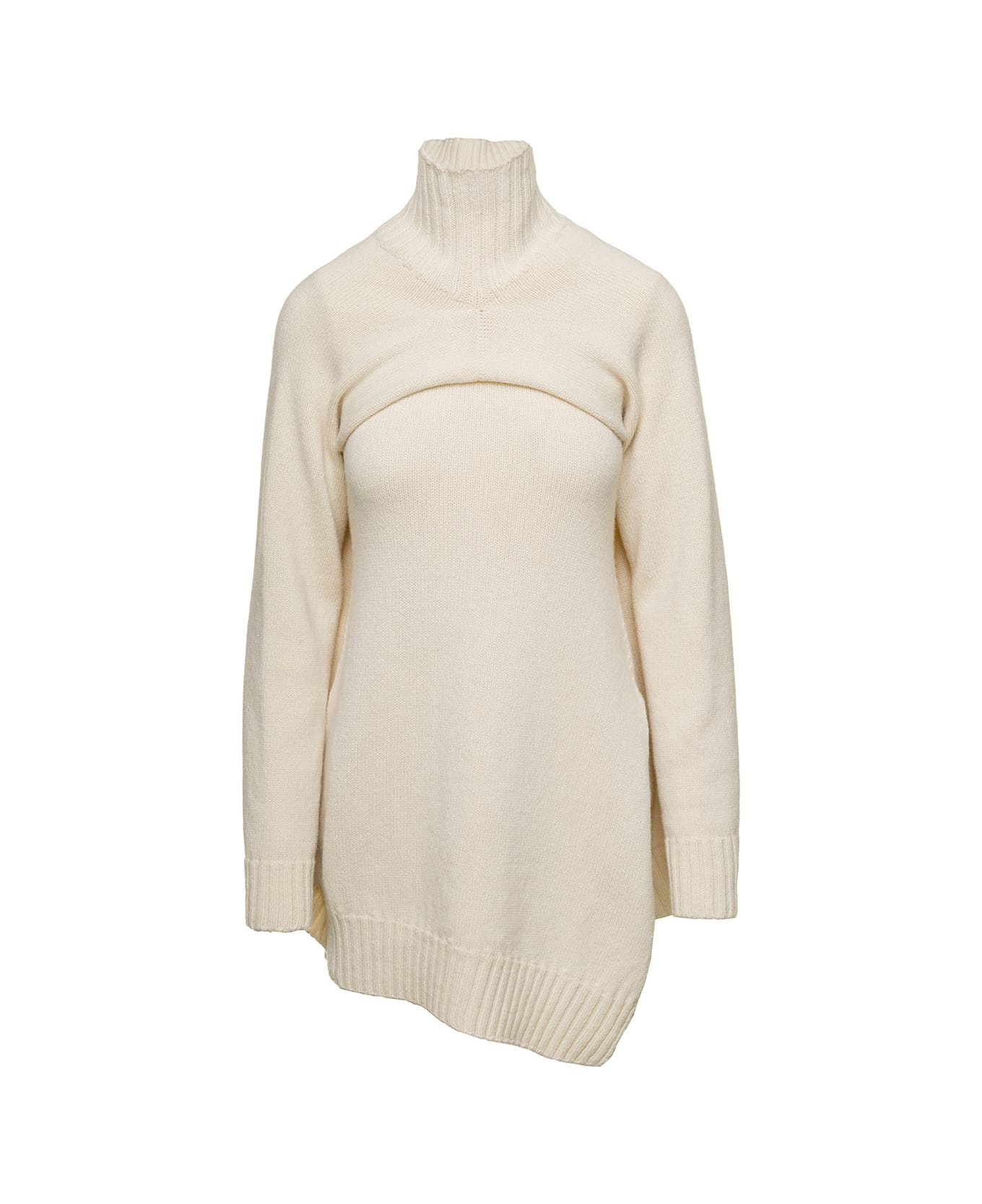 Jil Sander Cream White Two-piece Sweater With High-neck In Wool Woman - Beige ニットウェア