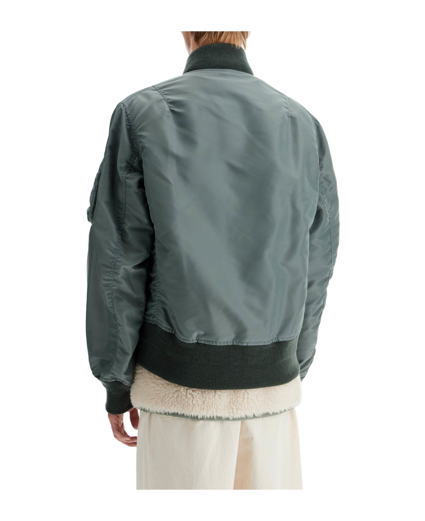 Sacai Shearling Insert Nylon Bomber Jacket - B/khaki×off White