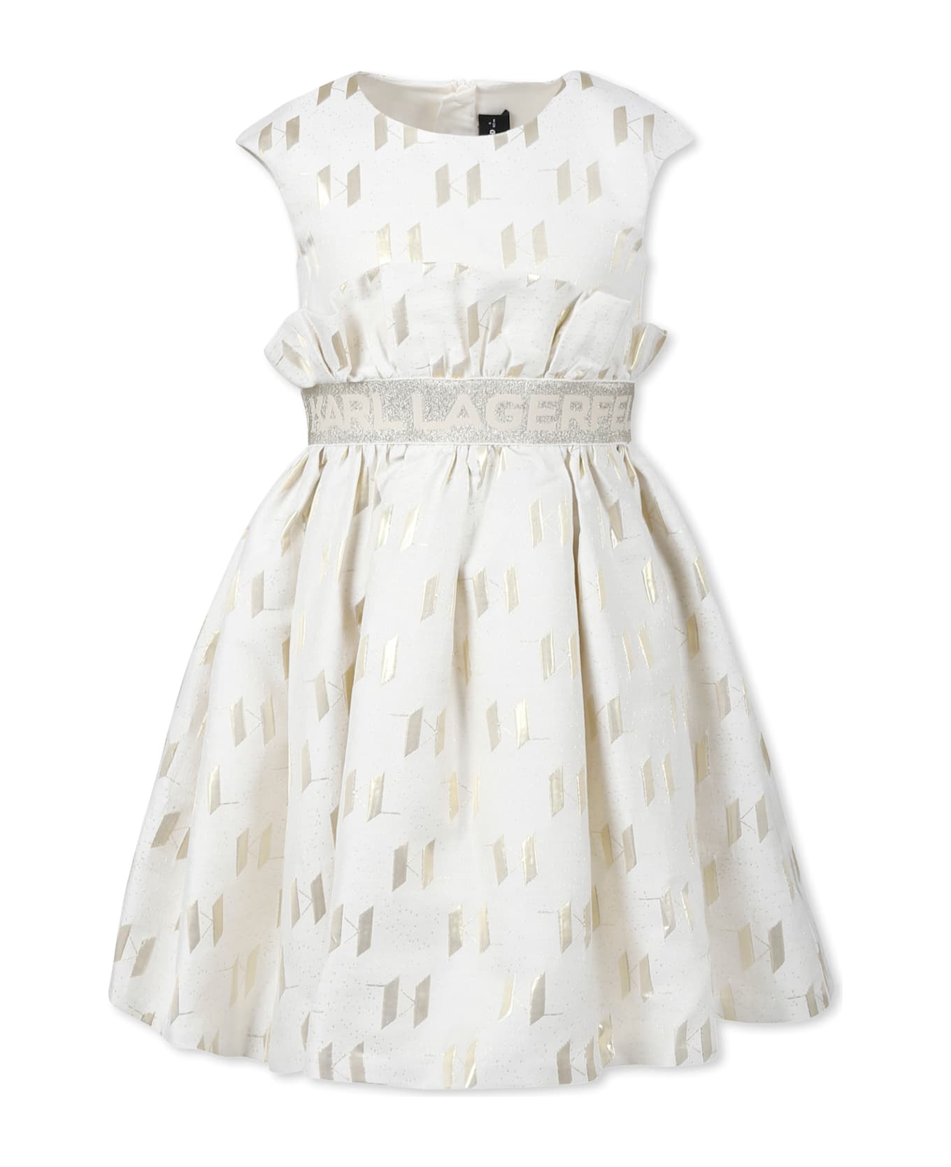 Karl Lagerfeld Kids Ivory Dress For Girl With Logo - Ivory