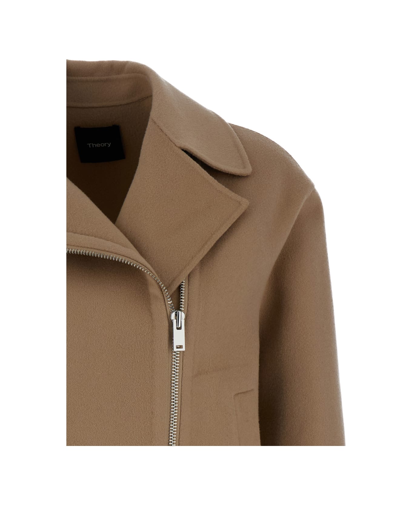 Theory Brown Biker Jacket With Zip In Wool And Cashmere Woman - Beige