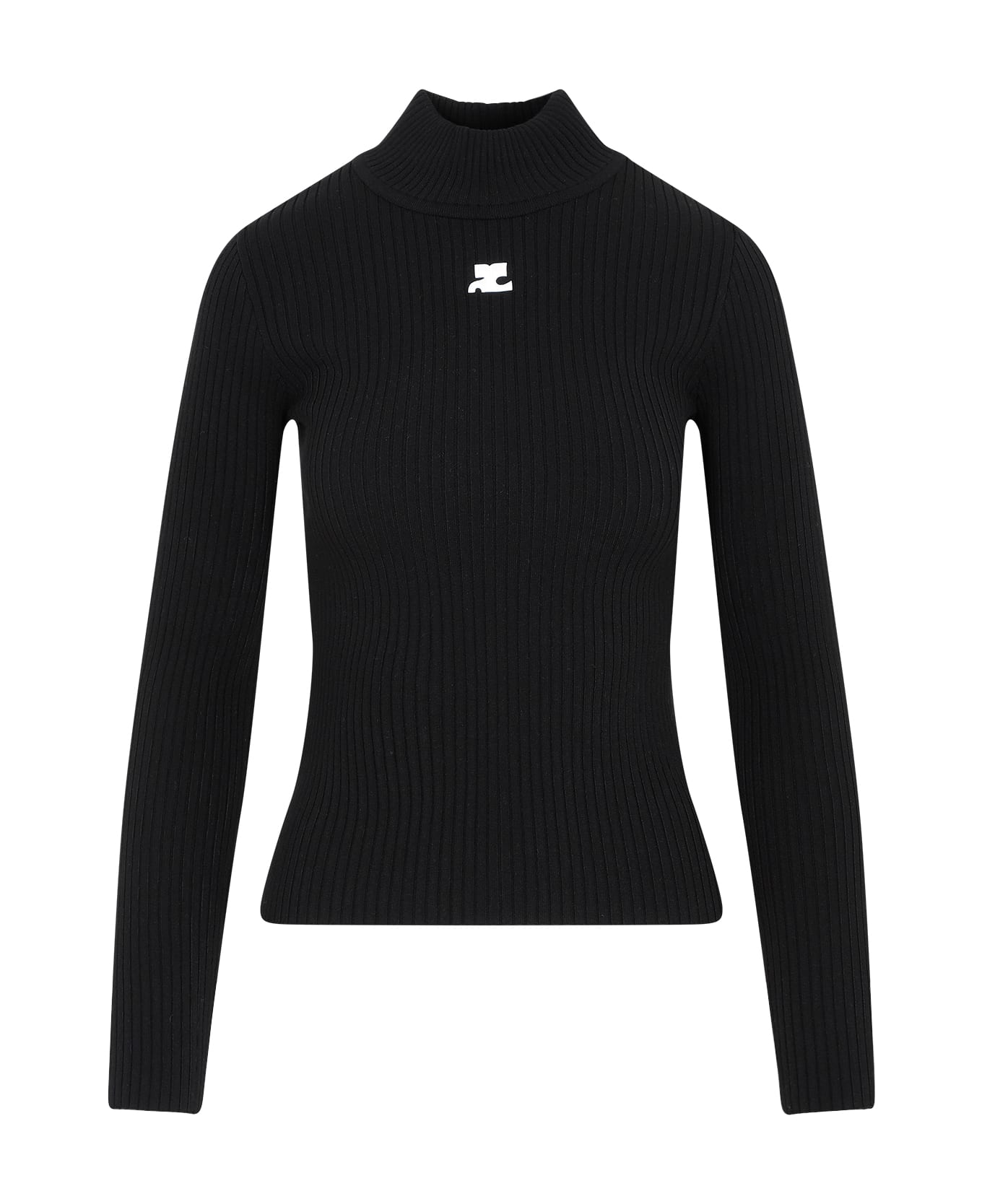Courrèges Roll Neck Ribbed Jumper - Black
