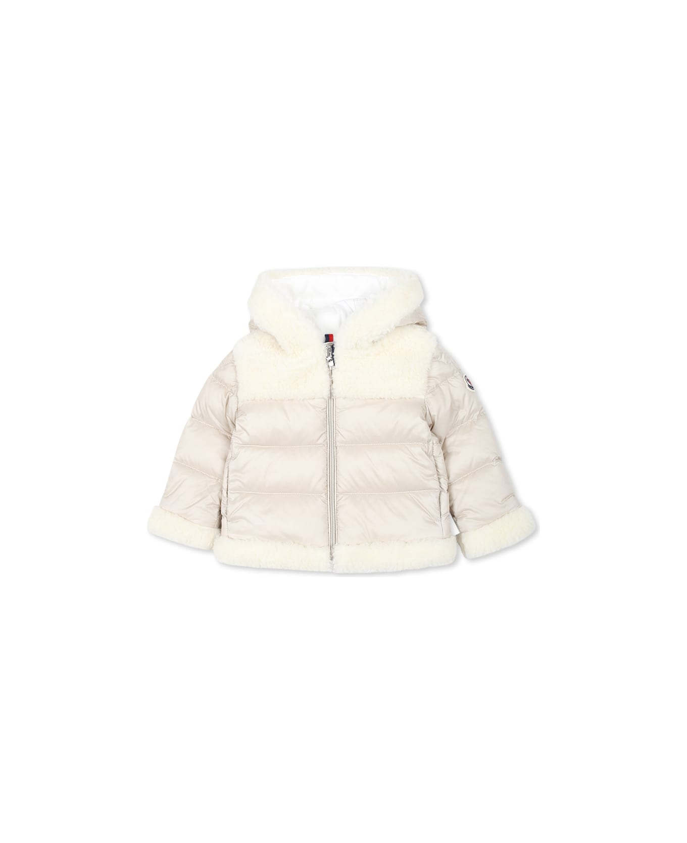 Moncler Ivory Down Jacket For Baby Girl With Logo - Ivory