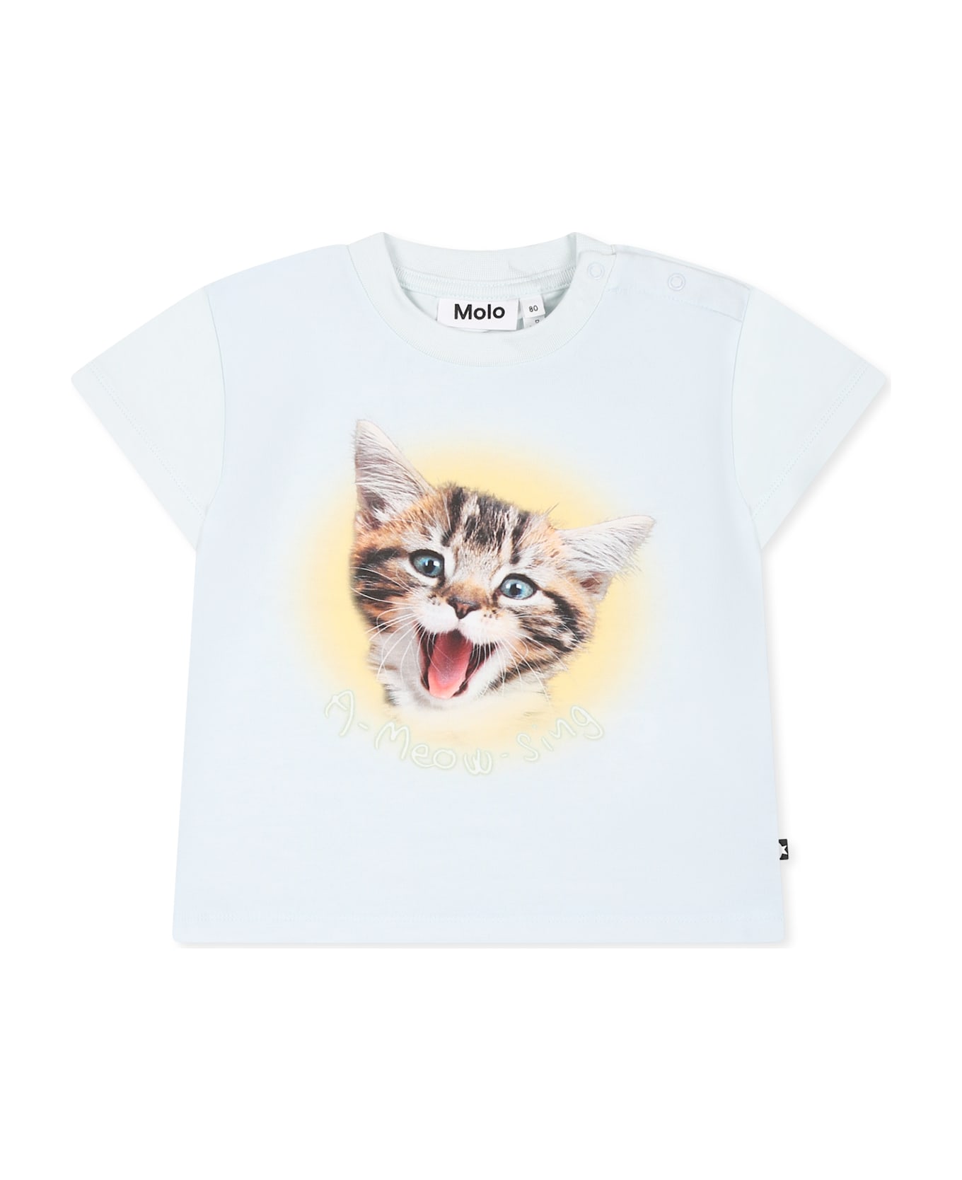 Molo Light Blue T-shirt For Babykids With Cat - Light Blue