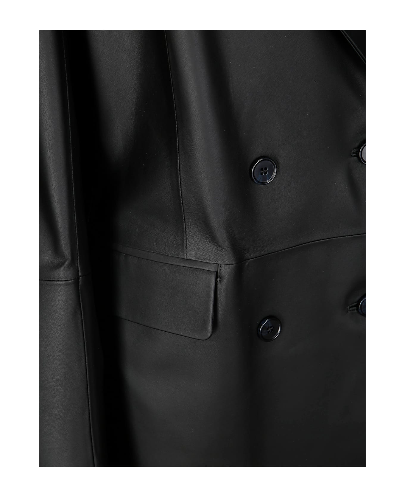 Desa 1972 Leather Double-breasted Over Coat - BLACK