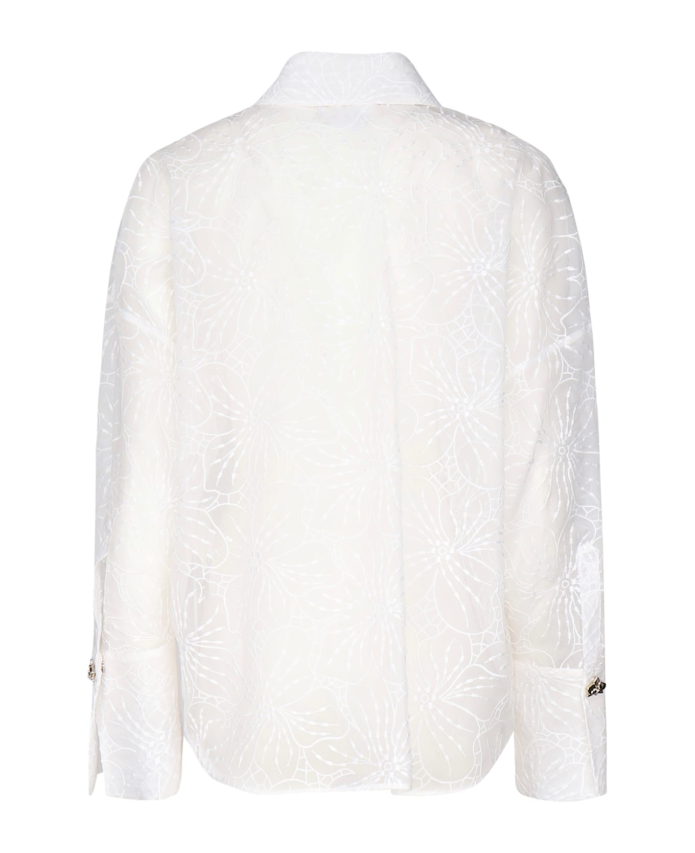 Genny Orchids Embroidery Shirt - White