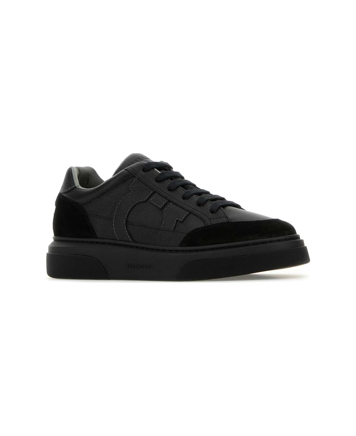 Ferragamo Black Leather Cassina Sneakers - NERO