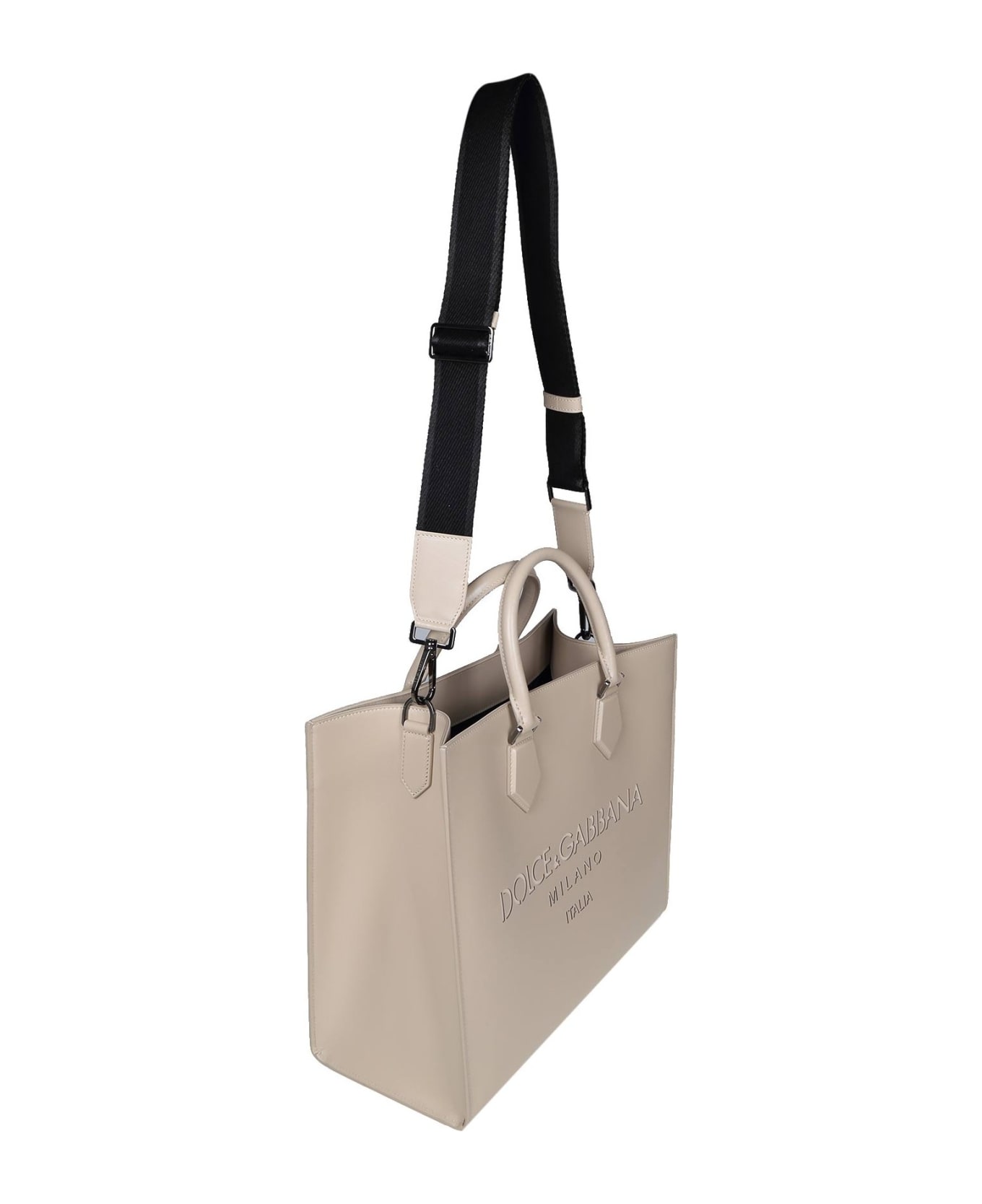 Dolce & Gabbana Leather Tote Bag With Logo - BEIGE