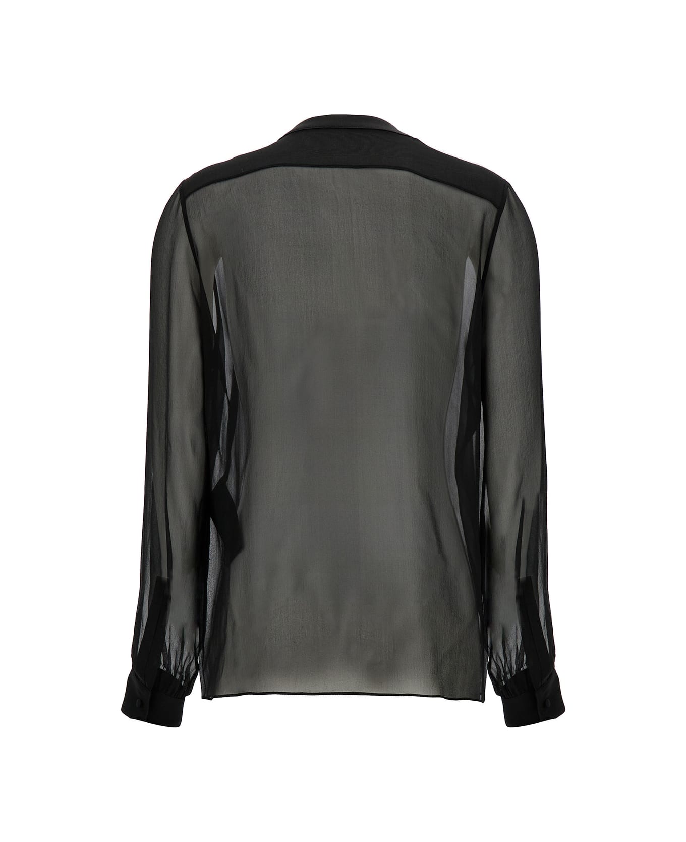 Saint Laurent Black Shirt With Bow Detail In Semi-sheer Silk Woman - Black ブラウス
