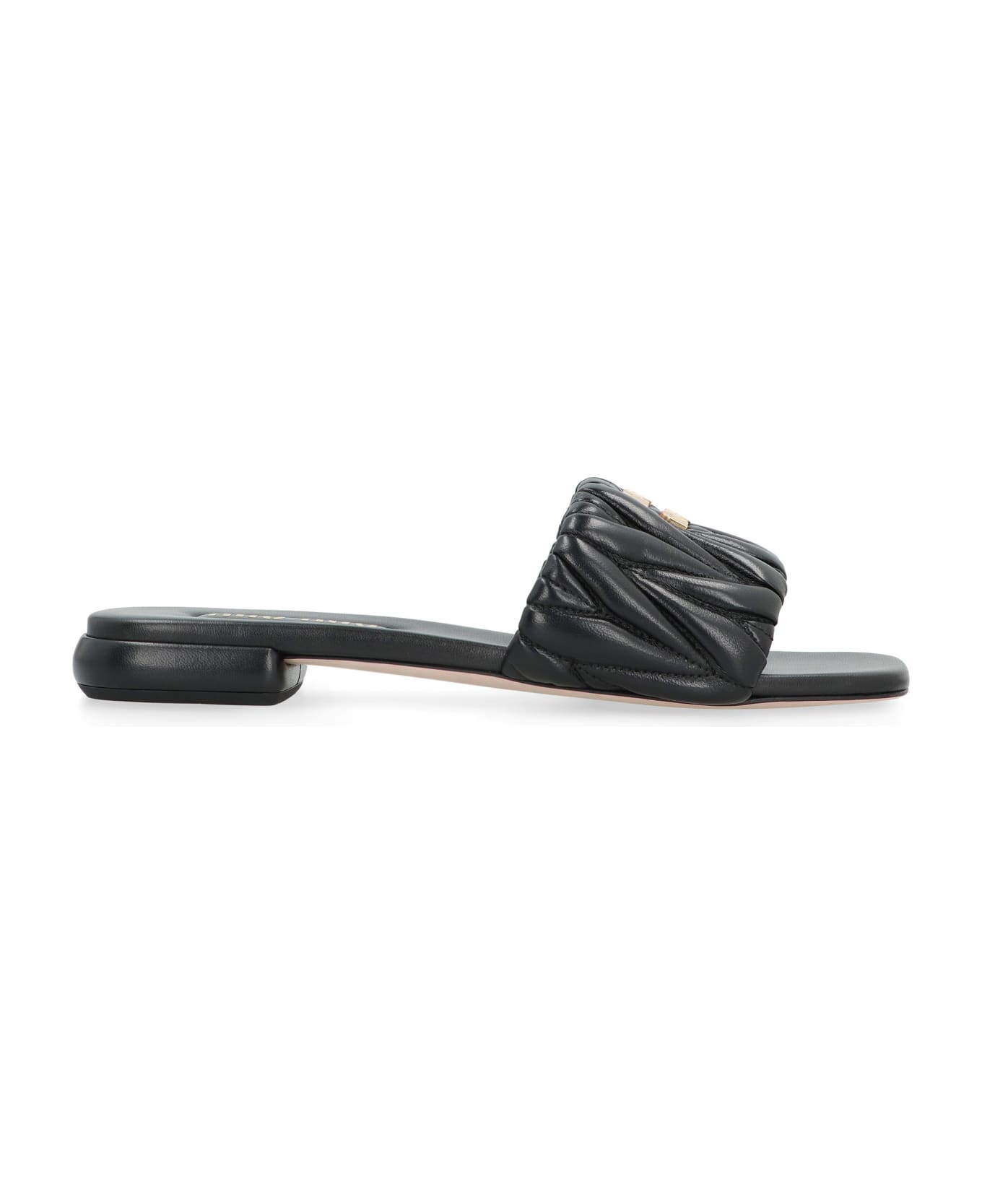 Miu Miu Leather Slides - black サンダル