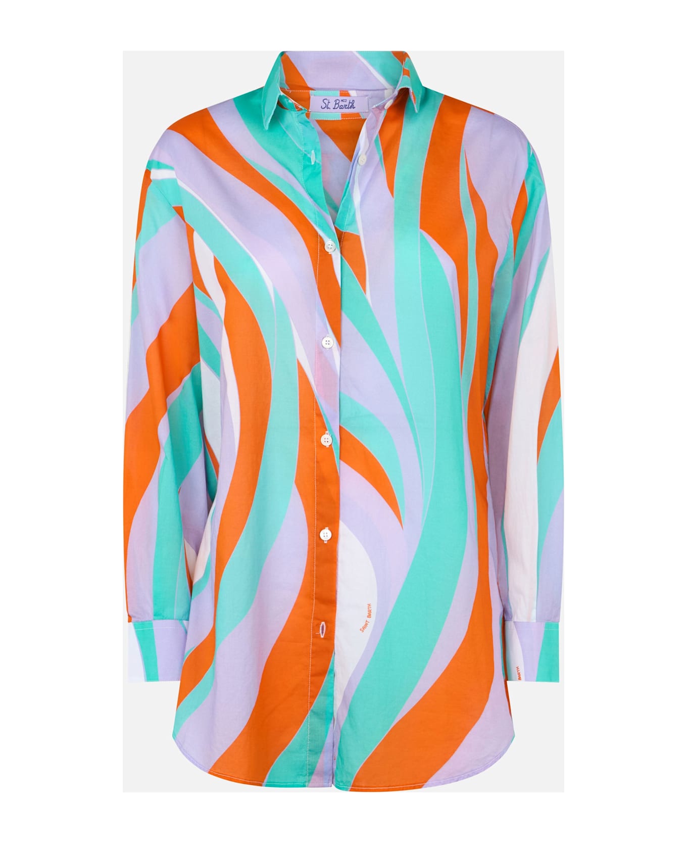 MC2 Saint Barth Woman Cotton Shirt Brigitte With Shape Wave Print - GREEN