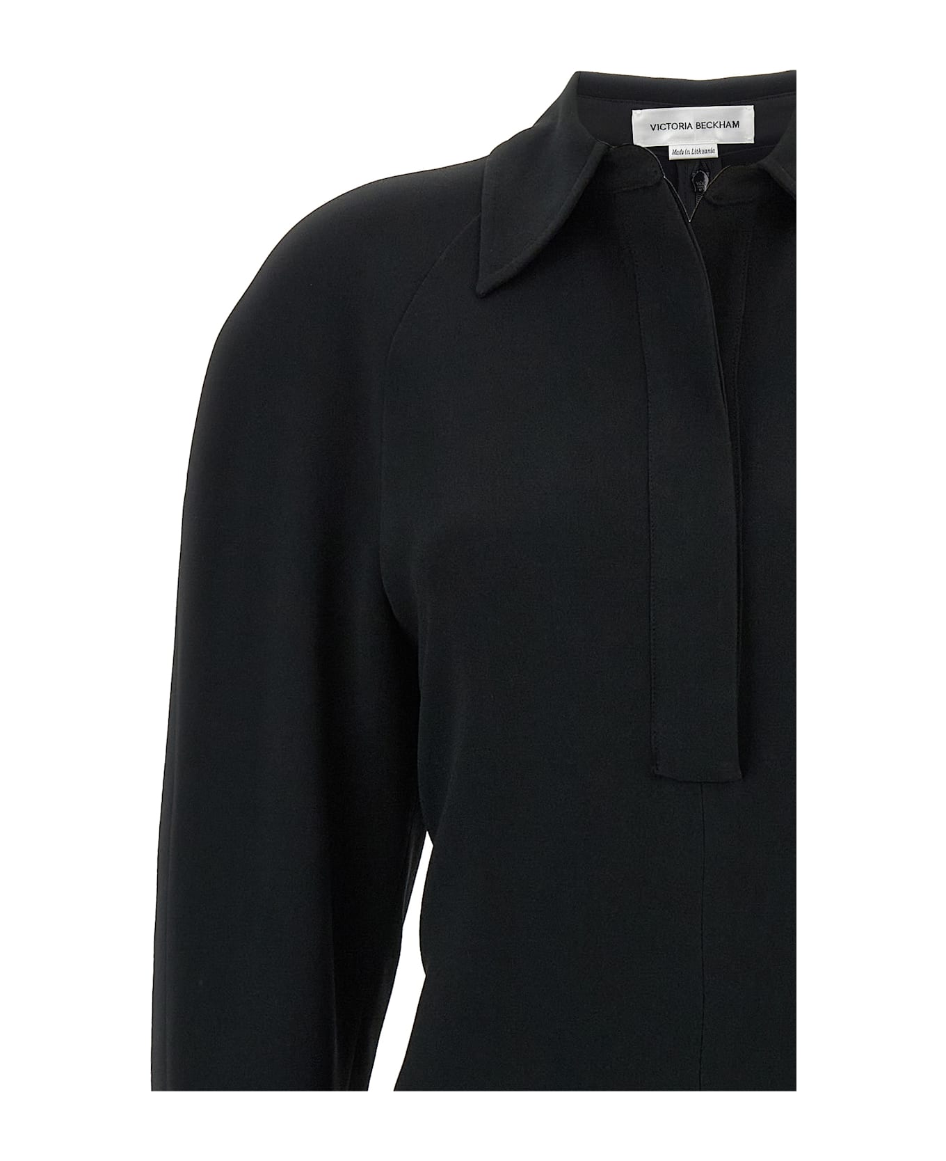 Victoria Beckham 
long Sleeve Polo Collar Midi
 Dress - Black  