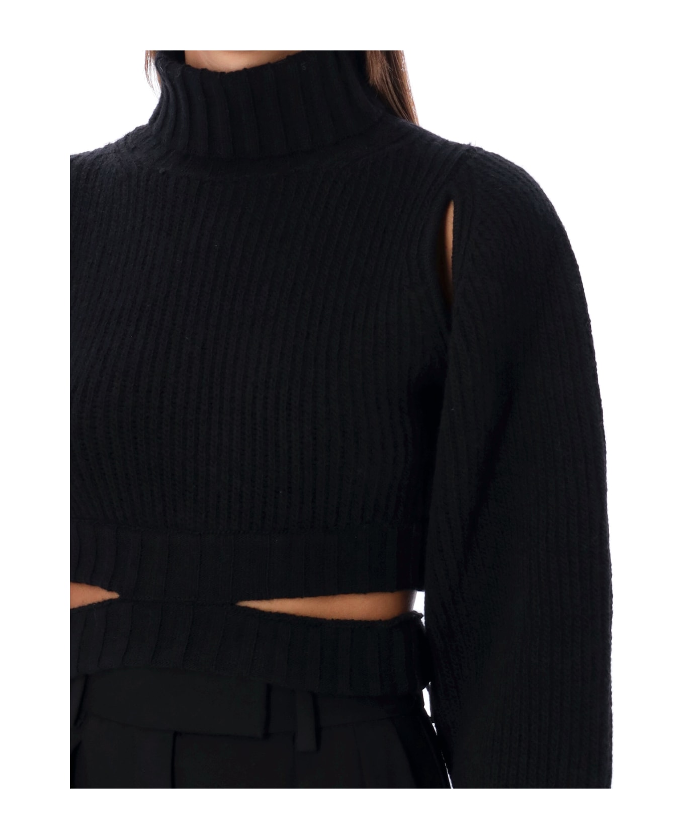 ANDREĀDAMO Cropped Knit Sweater - BLACK ニットウェア