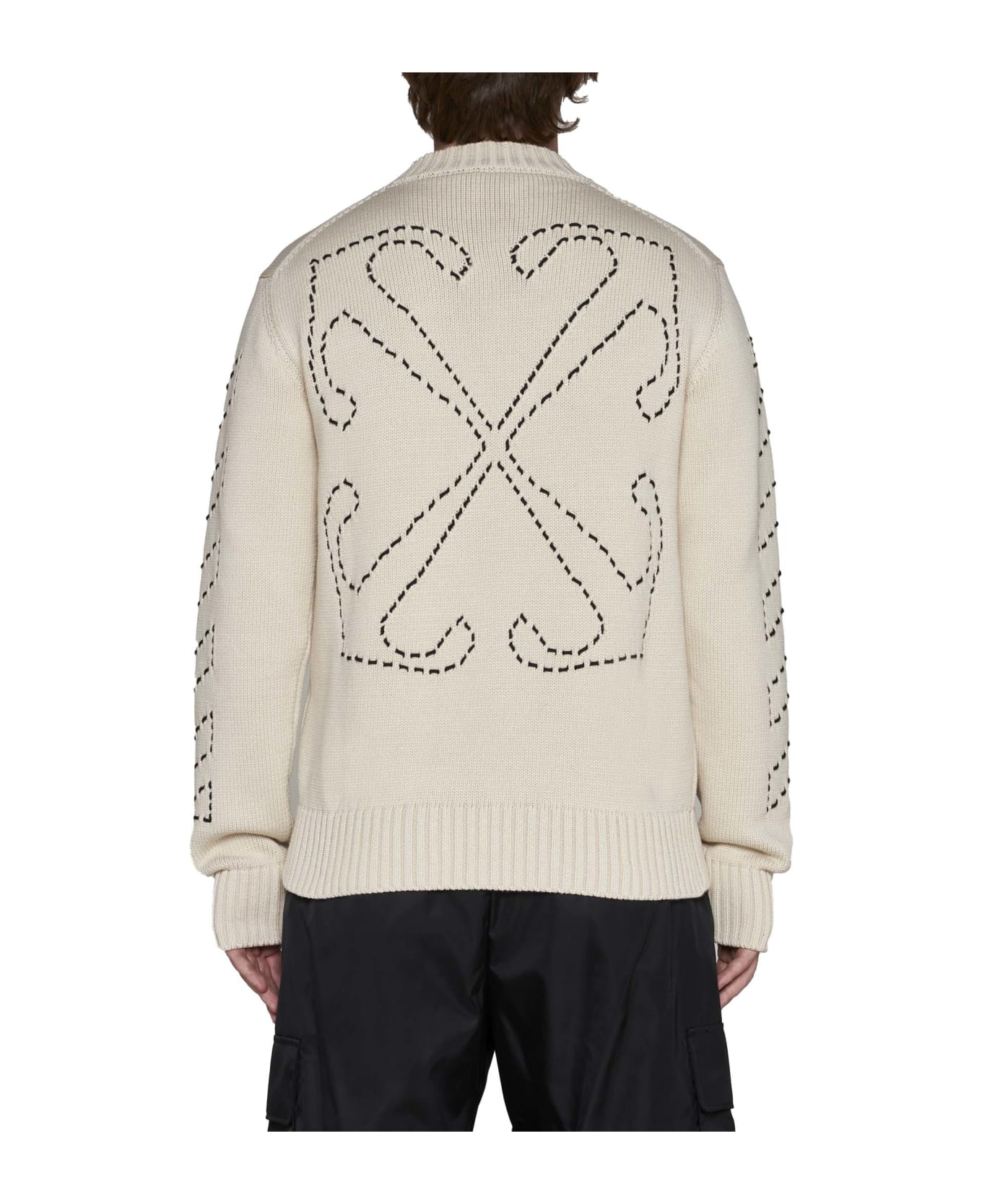 Off-White Diagonal Arrow Sweater With Logo - Beige