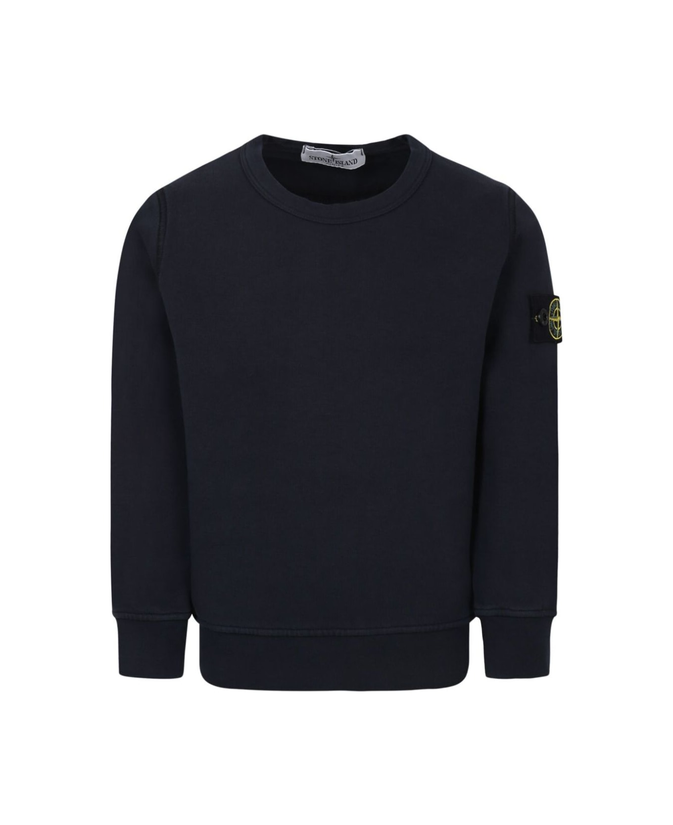 Stone Island Junior Blue Crewneck Sweatshirt With Logo Patch On The Sleeve In Cotton Boy - Blu