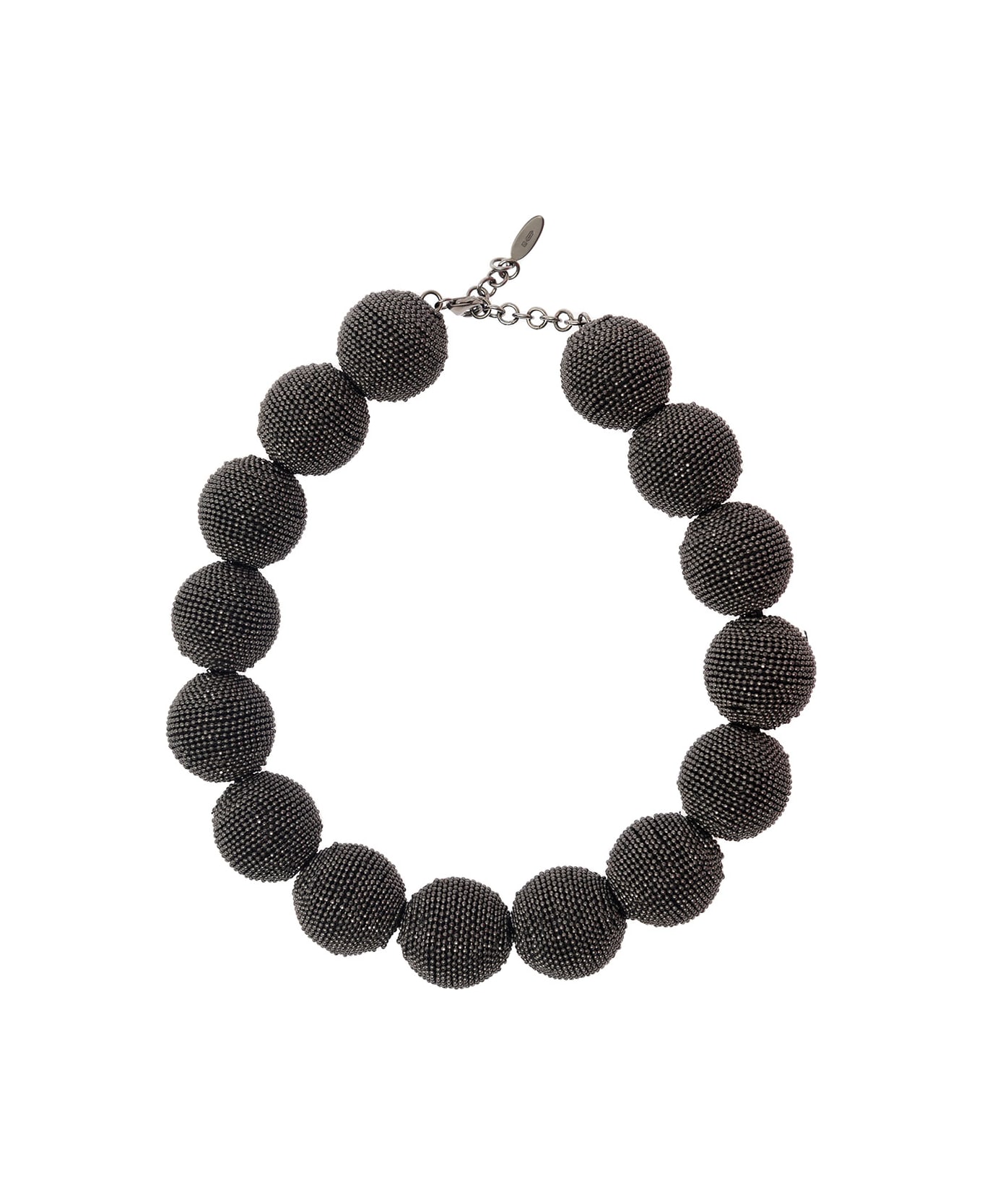 Brunello Cucinelli 'precious Chunky Bead' Black Necklace With Monili Spheres In Brass Woman - Black