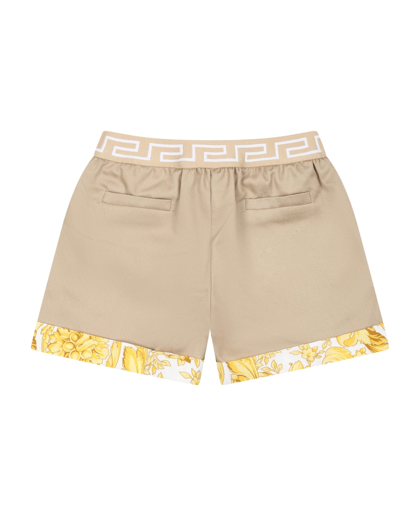 Versace Beige Shorts For Baby Boy With Baroque Print - Beige